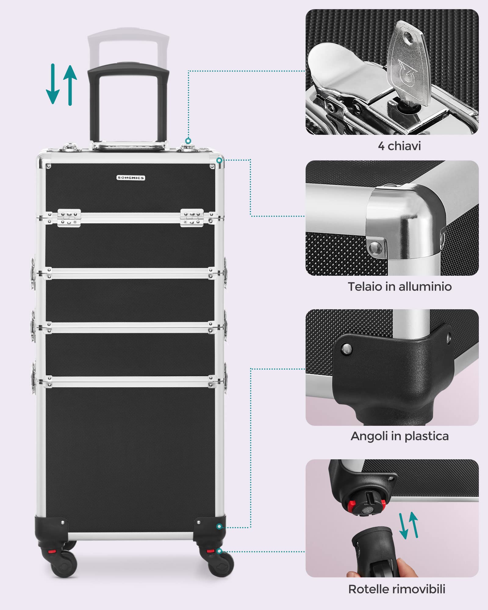Songmics JHZ11BK Trolley Trucchi 4 Livelli Nero