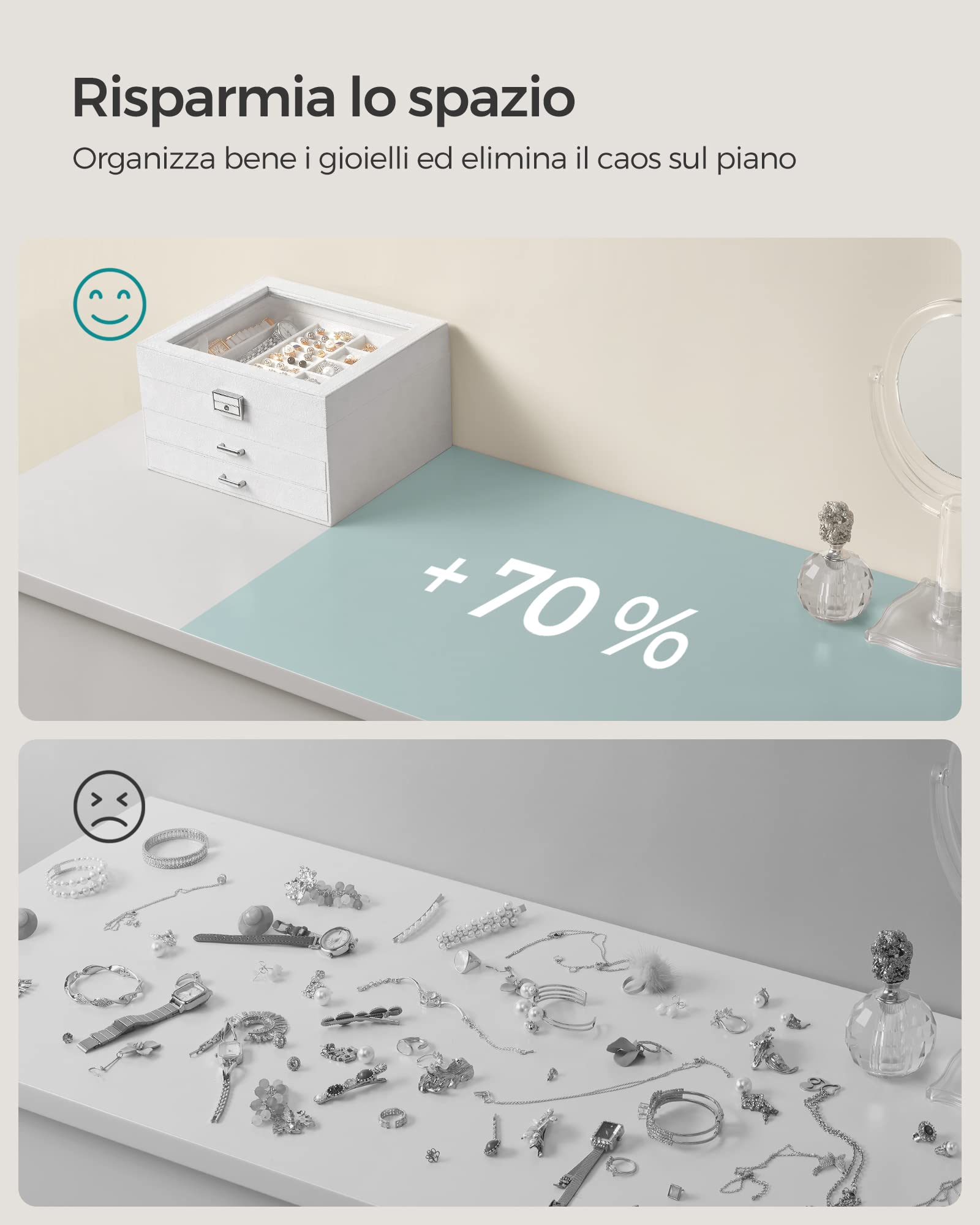 Songmics JBC158W01 scatola portagioie bianco con vetro