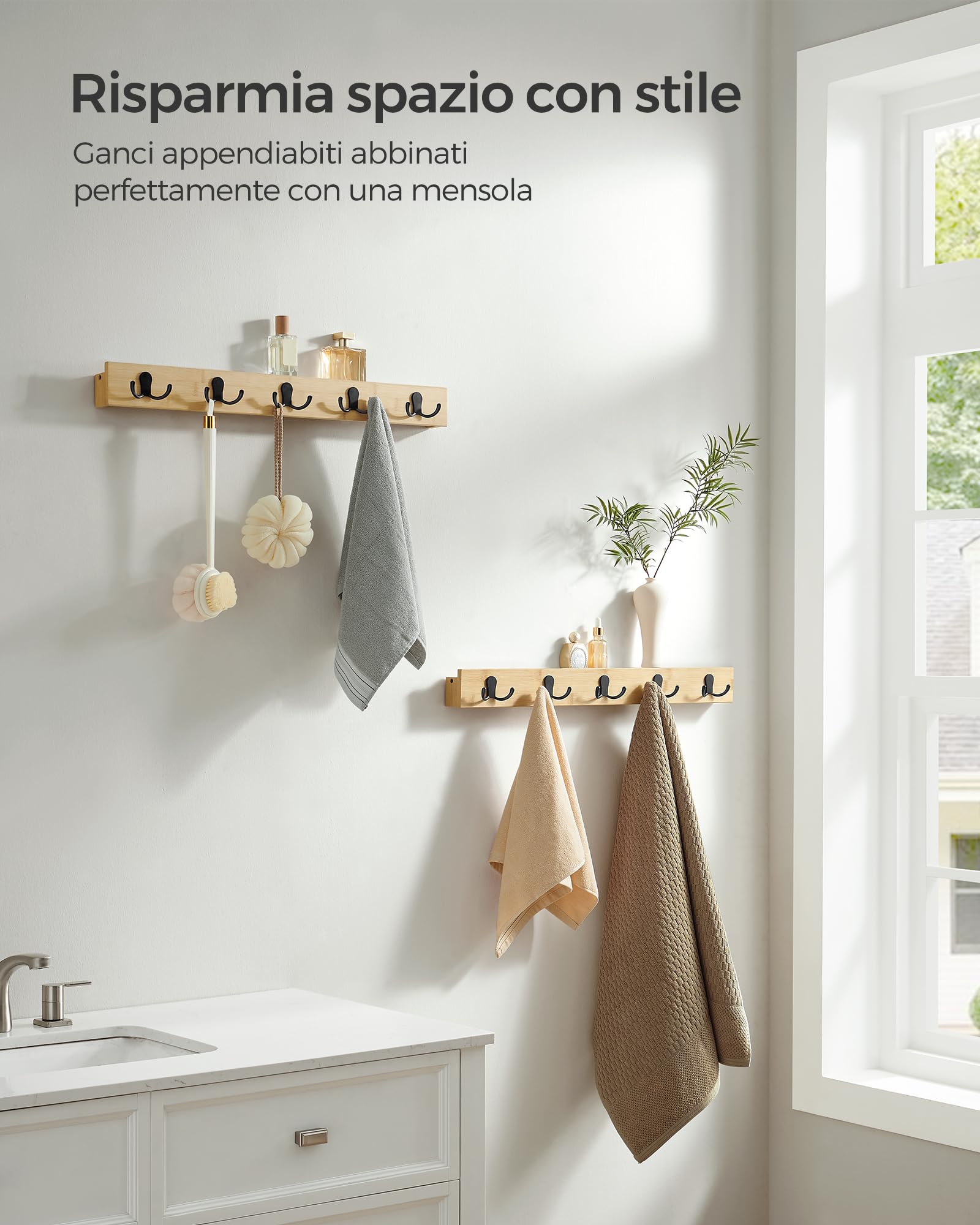 Songmics LCR052N01 Appendiabiti Parete Set 2 Pezzi Beige 25 kg