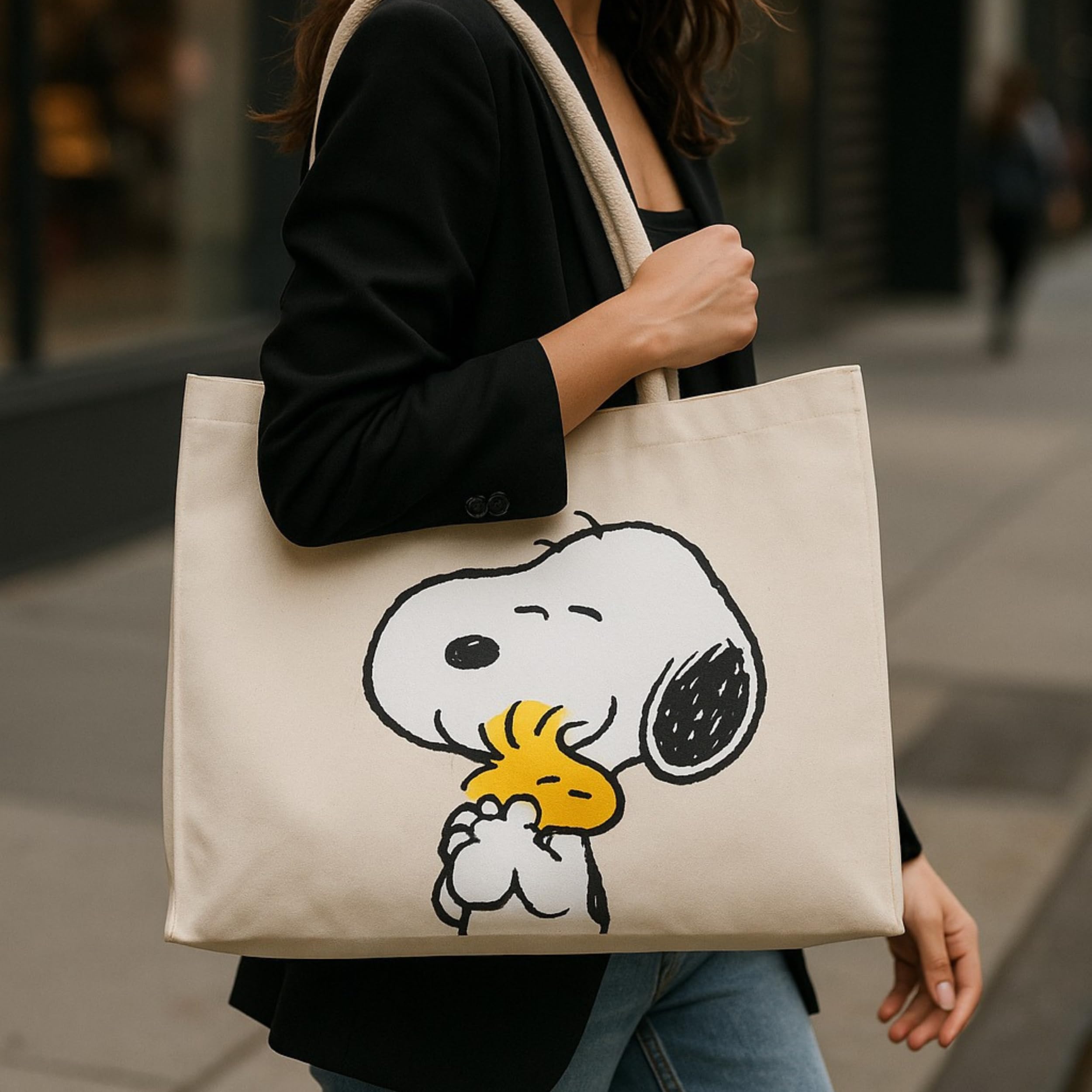 Kanguru Snoopy Woodstock borsa tote cotone shopper capiente