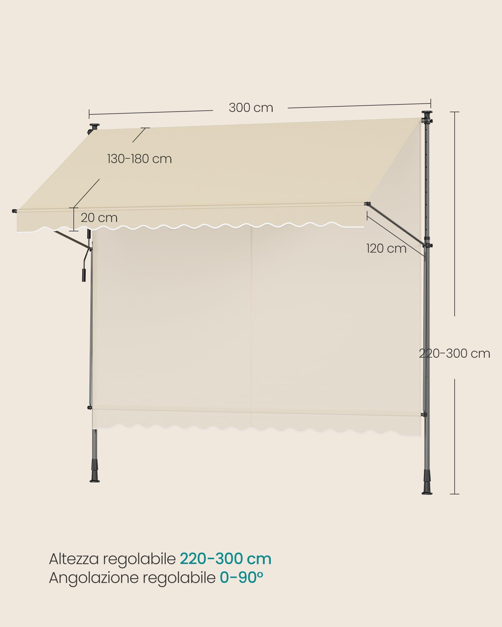 Songmics GSA302M01 Tenda Sole Avvolgibile 300x120 cm Beige
