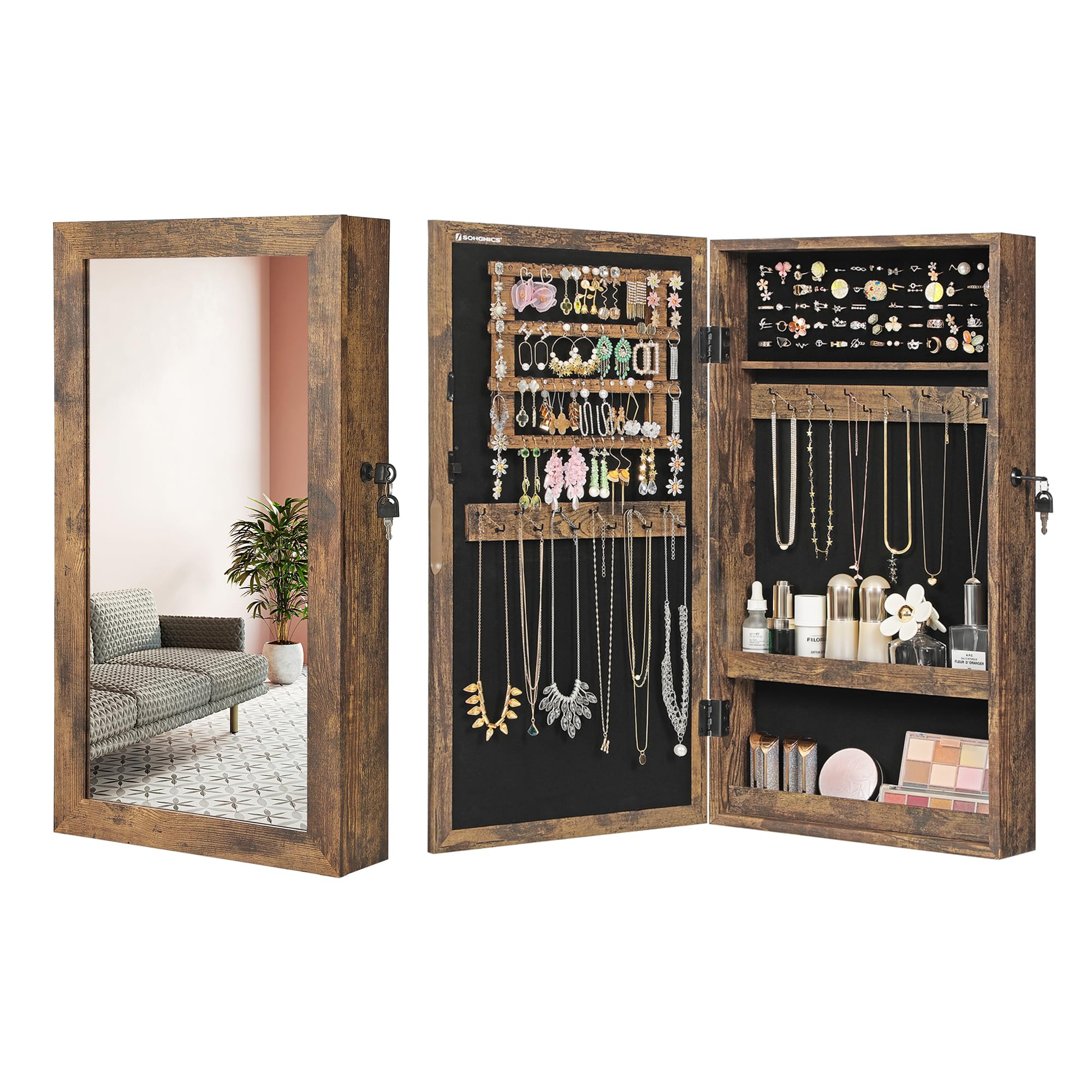 Songmics JBC51W armadietto portagioie specchio bianco nero