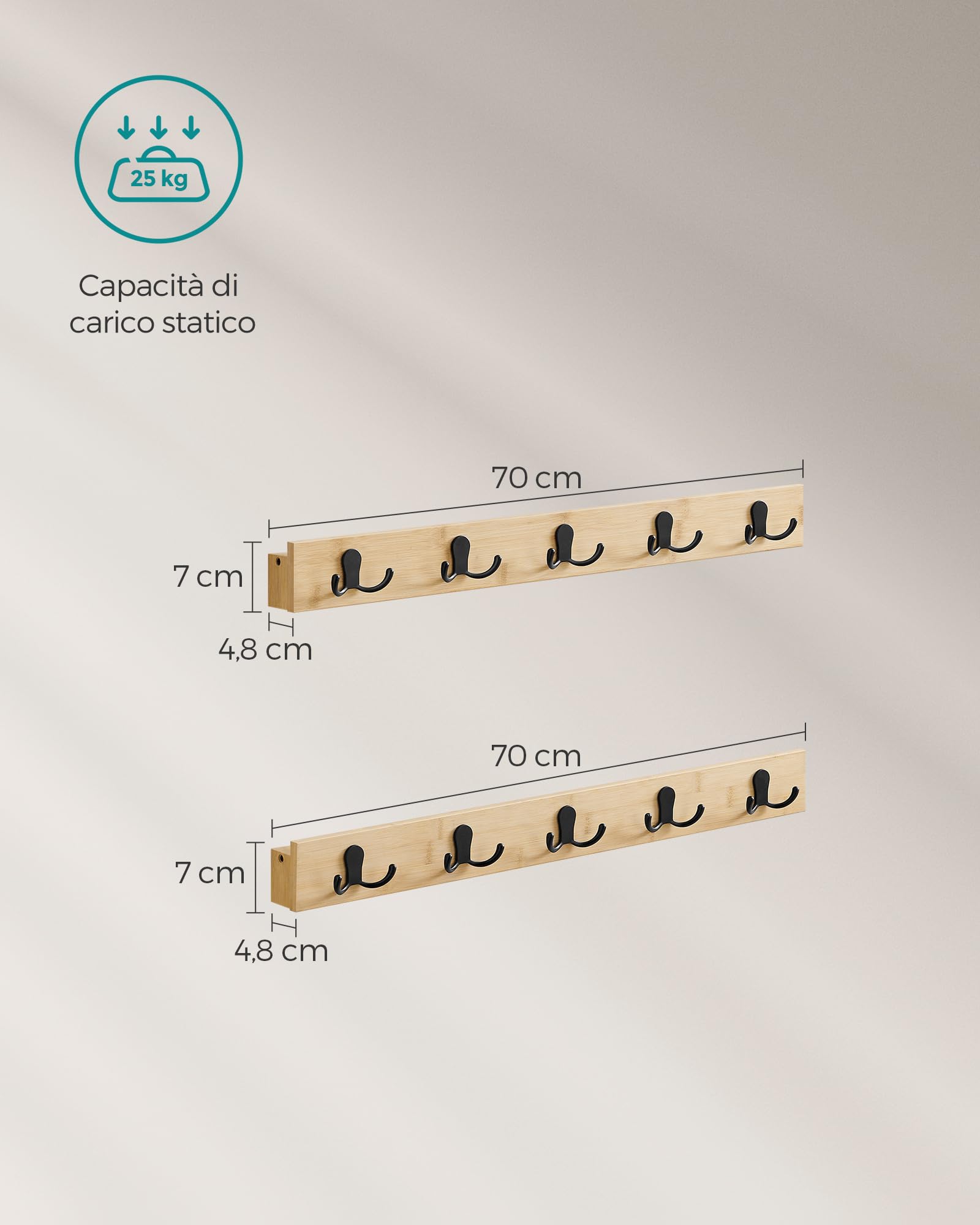 Songmics LCR052N01 Appendiabiti Parete Set 2 Pezzi Beige 25 kg