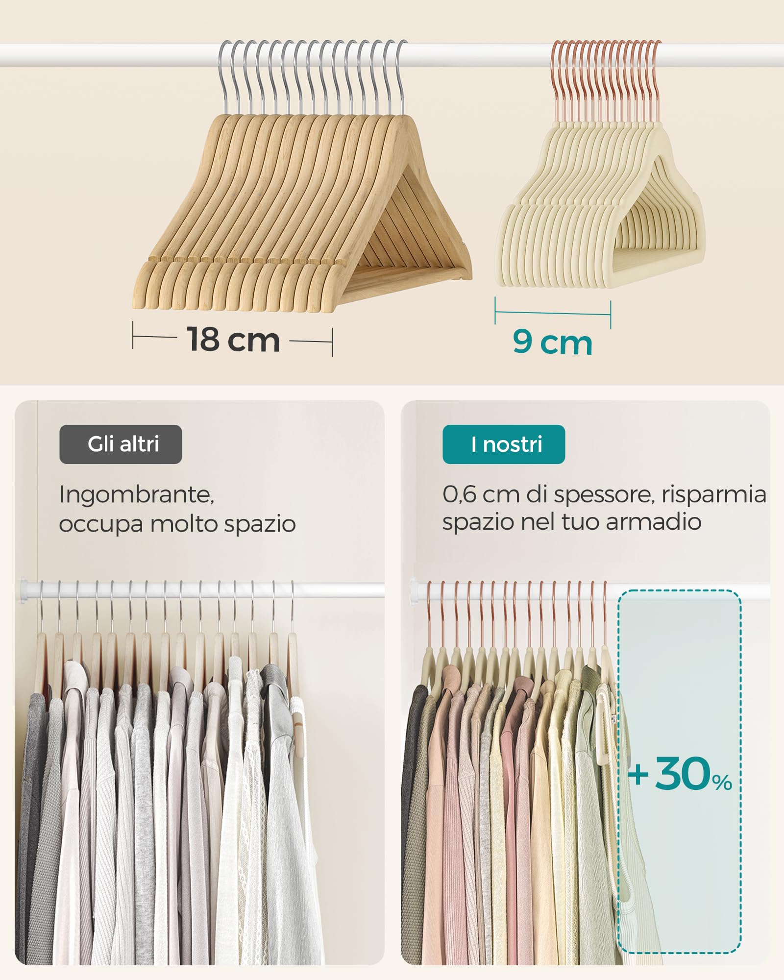 Songmics CRF026K50 Grucce Velluto 50 Pezzi Beige Salvaspazio