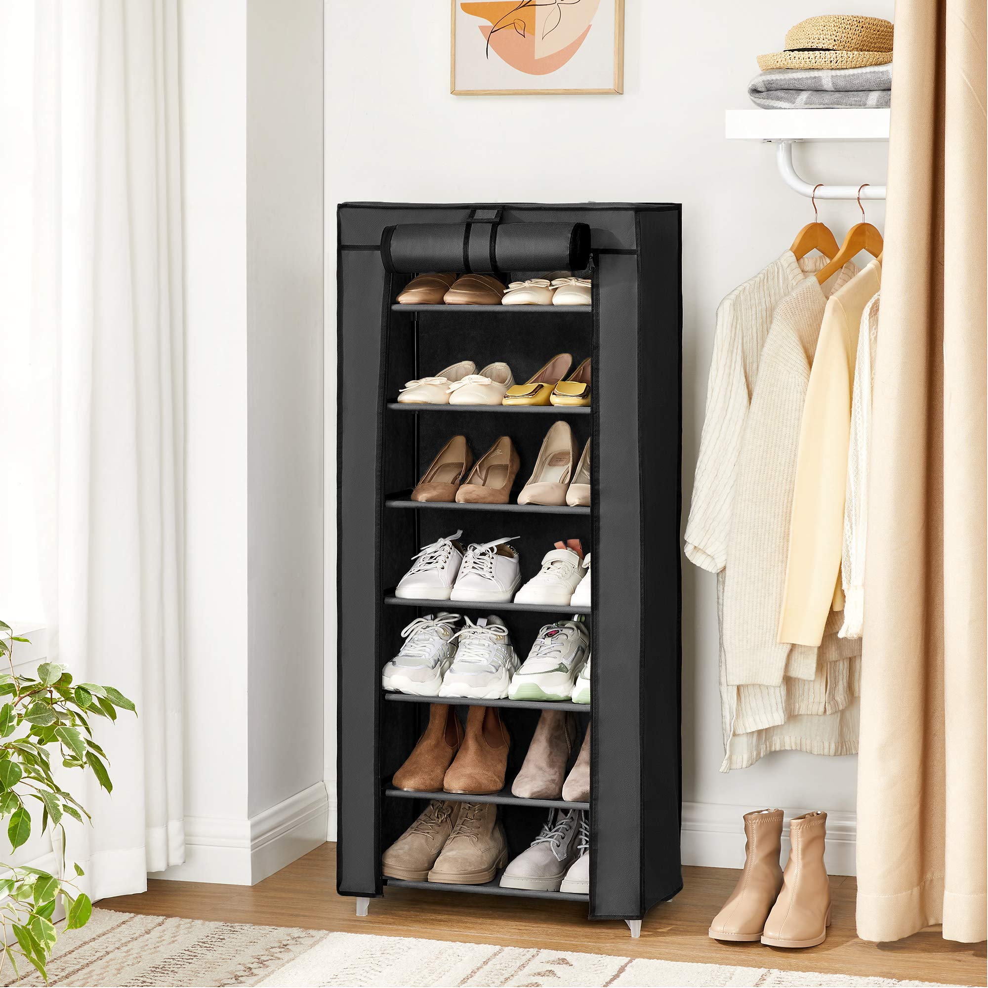 Songmics scarpiera 7 ripiani con copertura 28x46x126 antipolvere