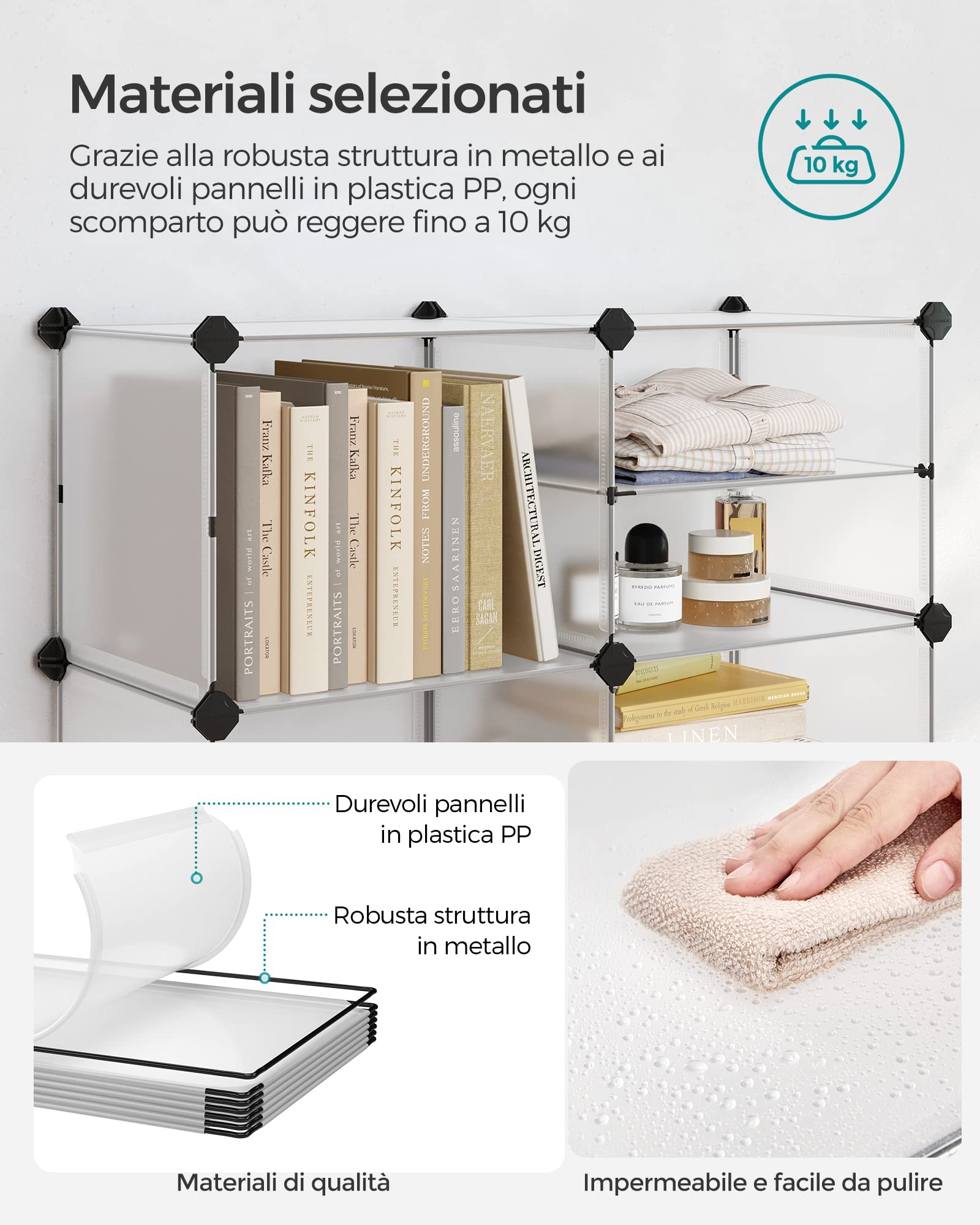 Songmics LPC36W scaffale 9 scomparti bianco 10 kg