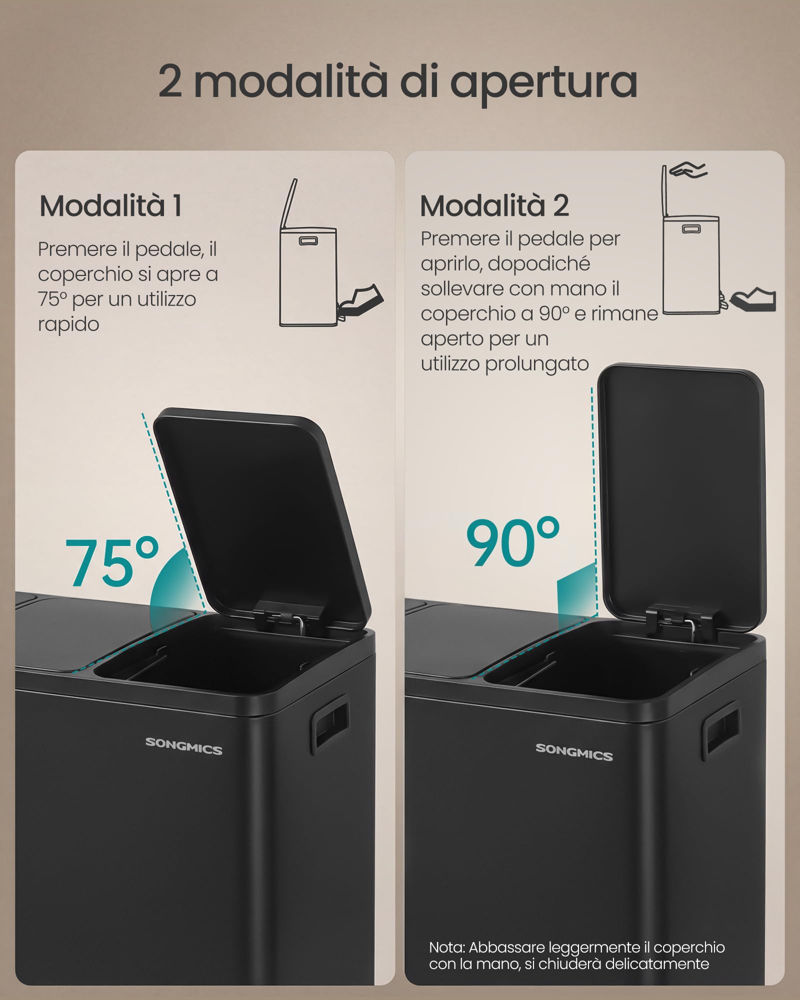 Songmics LTB145BZ02 pattumiera 3x15L nera acciaio silenziosa