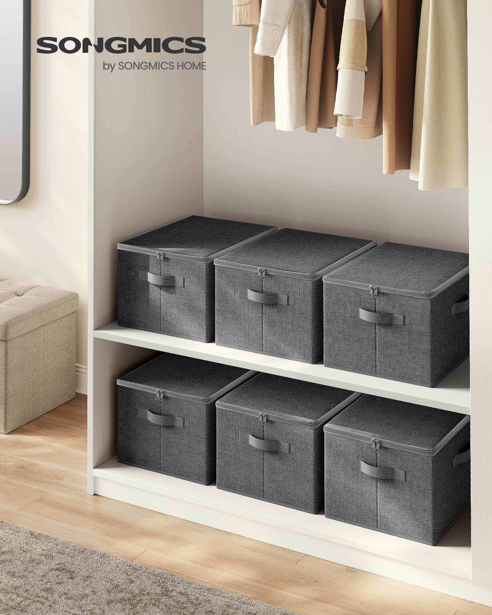 Songmics RYZB03G scatole portaoggetti set 3 pezzi grigio