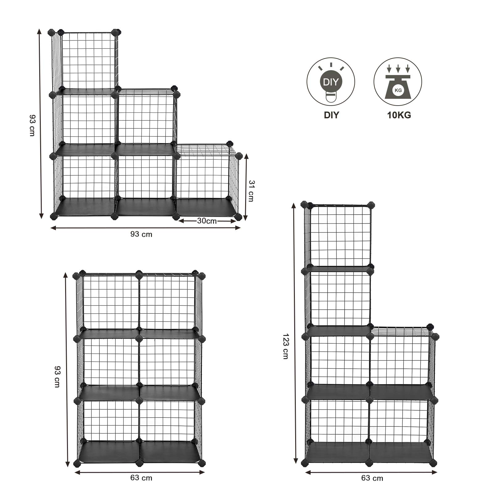 Songmics LPI111H Scaffale 6 Cubi Nero 31x63x93 cm
