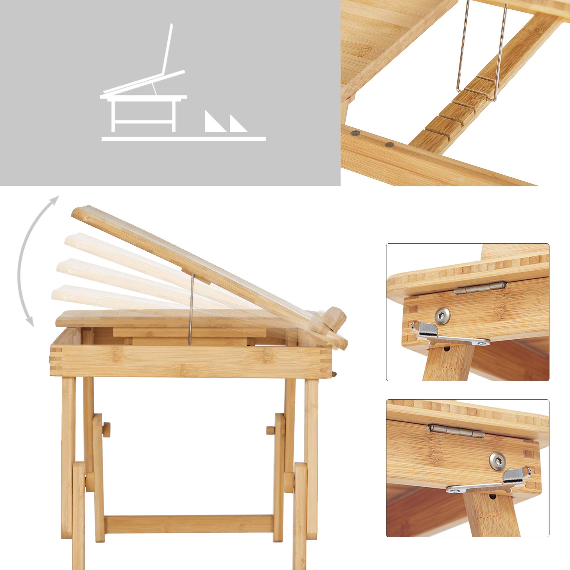 Songmics LLD01N Tavolino Bambù Letto Laptop Inclinabile Naturale
