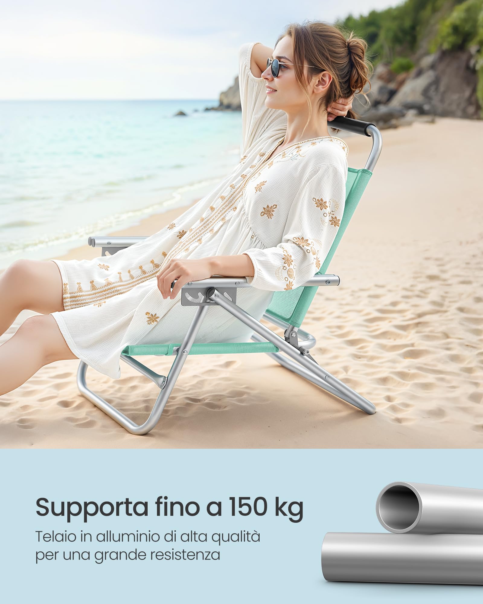 Songmics GCB065C01 sedia spiaggia verde pieghevole 150 kg
