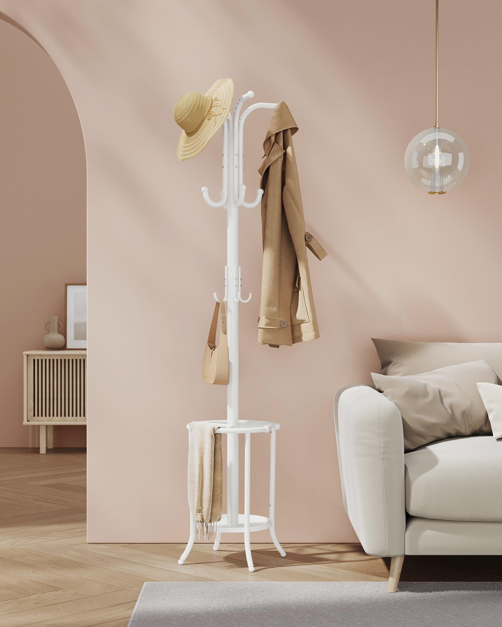 Songmics RCR011W01 Appendiabiti da Terra Bianco Perla 12 Ganci 175 cm