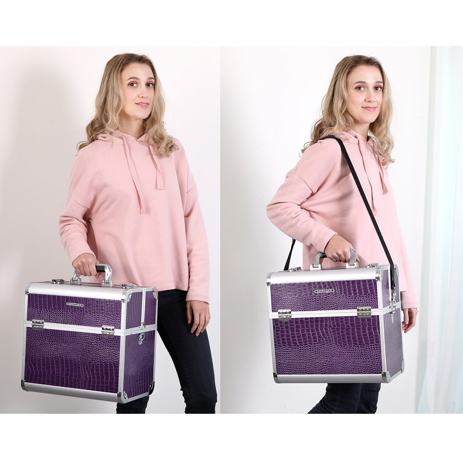 Songmics Grand Beauty Case valigetta trucchi 36,5x22x35 con specchio