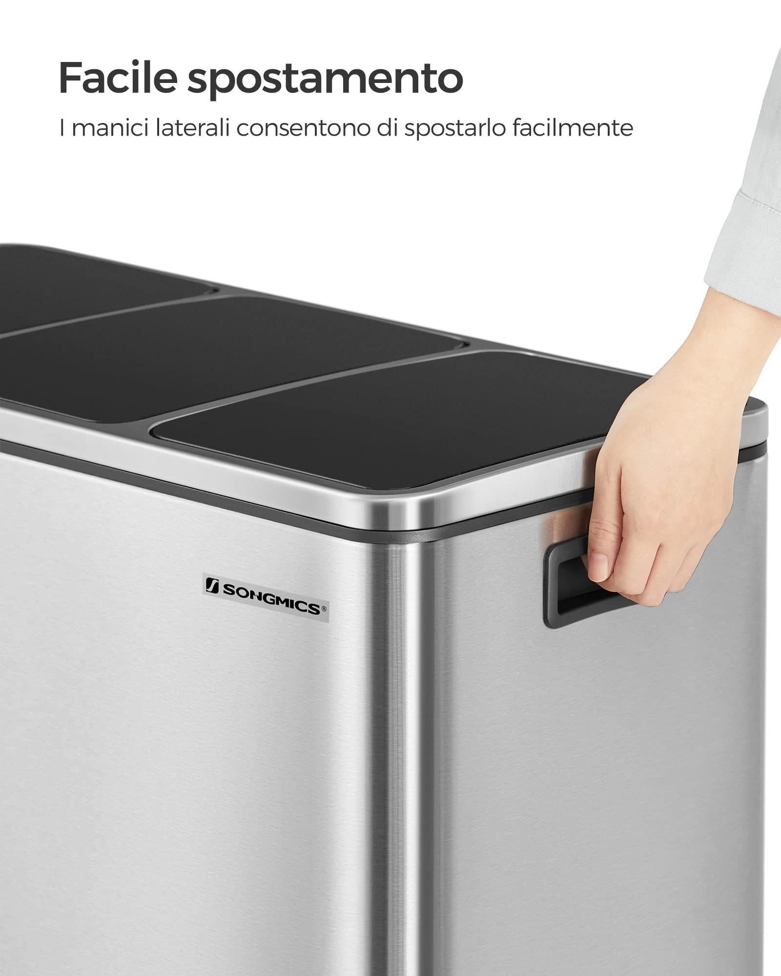 Songmics LTB54NL Pattumiera 3x18L Argento Nero Pedale