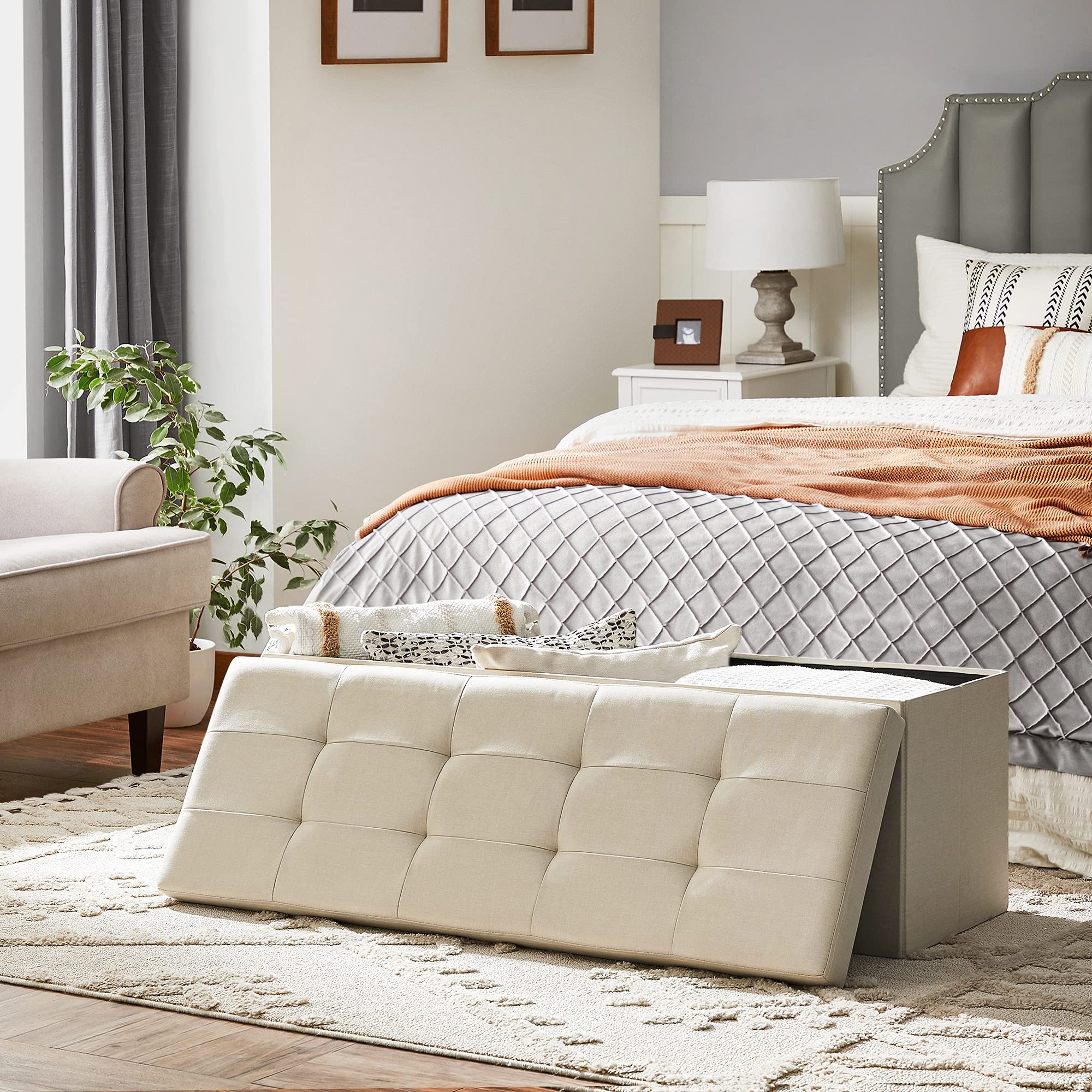 Songmics Mazie LSF77BE cassapanca 110 cm bianco crema