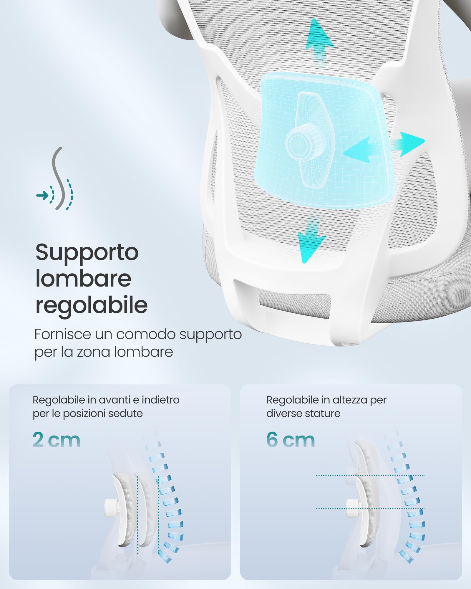 Songmics OBN066GD01 sedia ufficio ergonomica grigio 150 kg