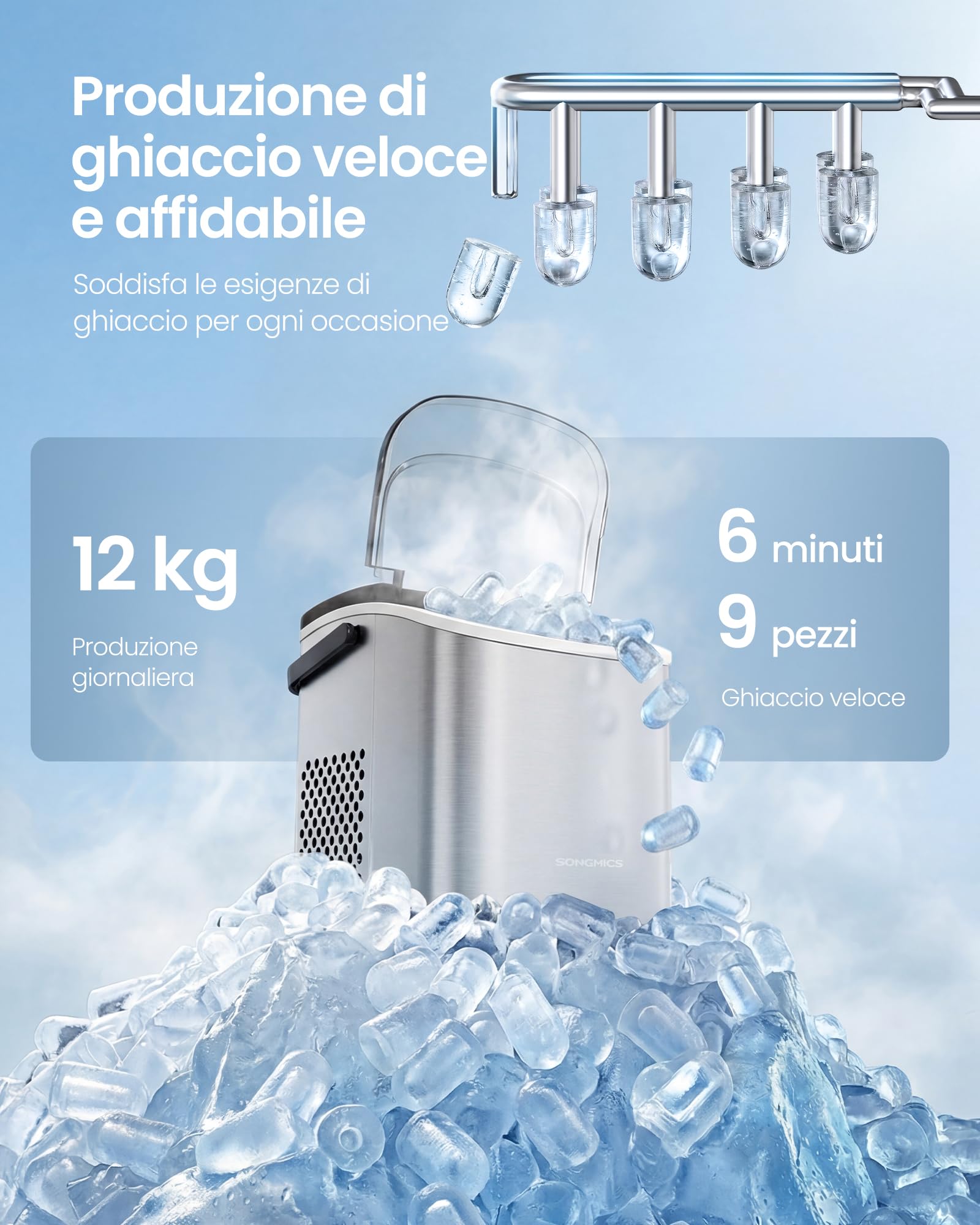 Songmics XZB001E1EU macchina del ghiaccio grigio portatile
