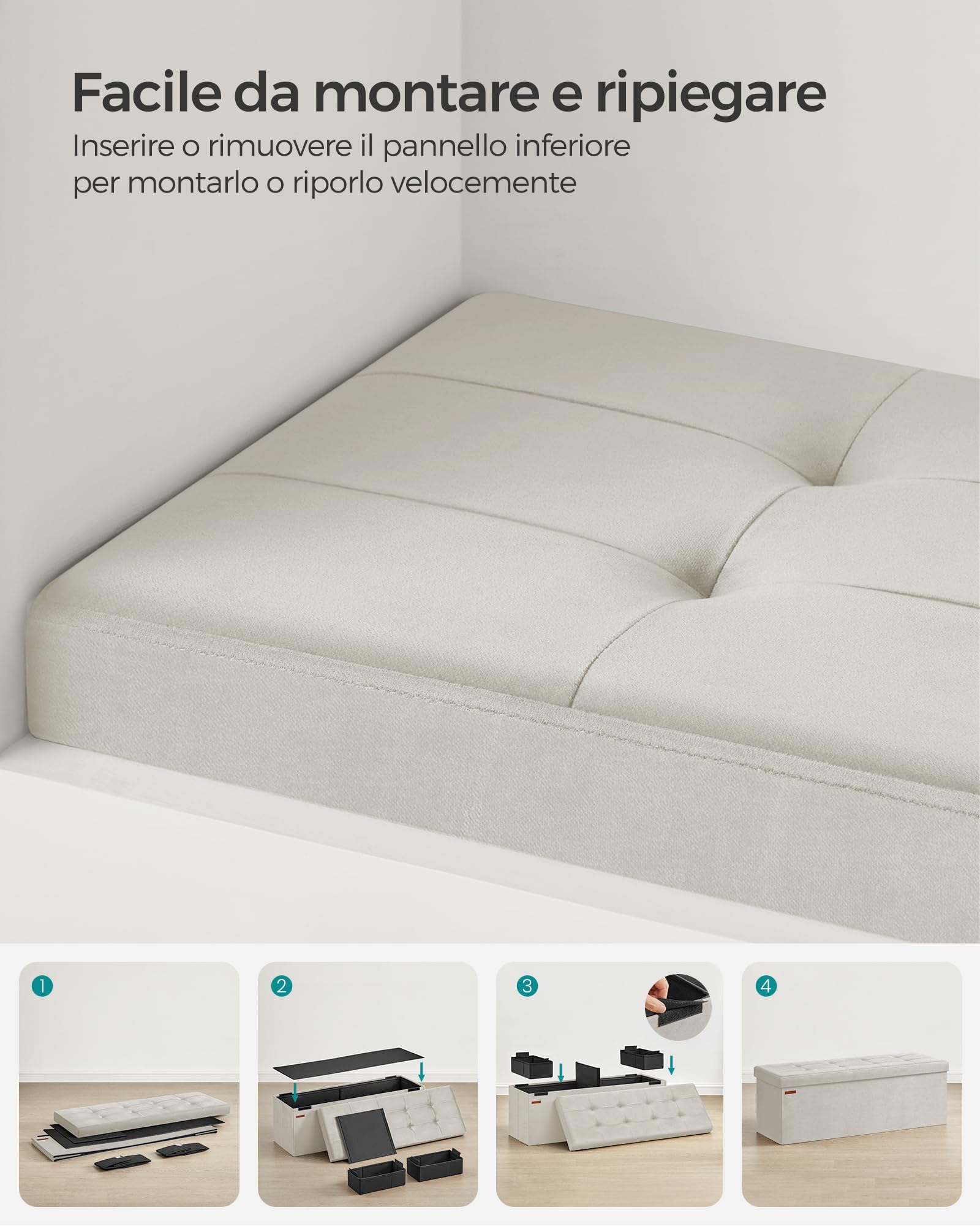 Songmics LSF277W01 pouf contenitore Bianco Crema 110 cm 131 L