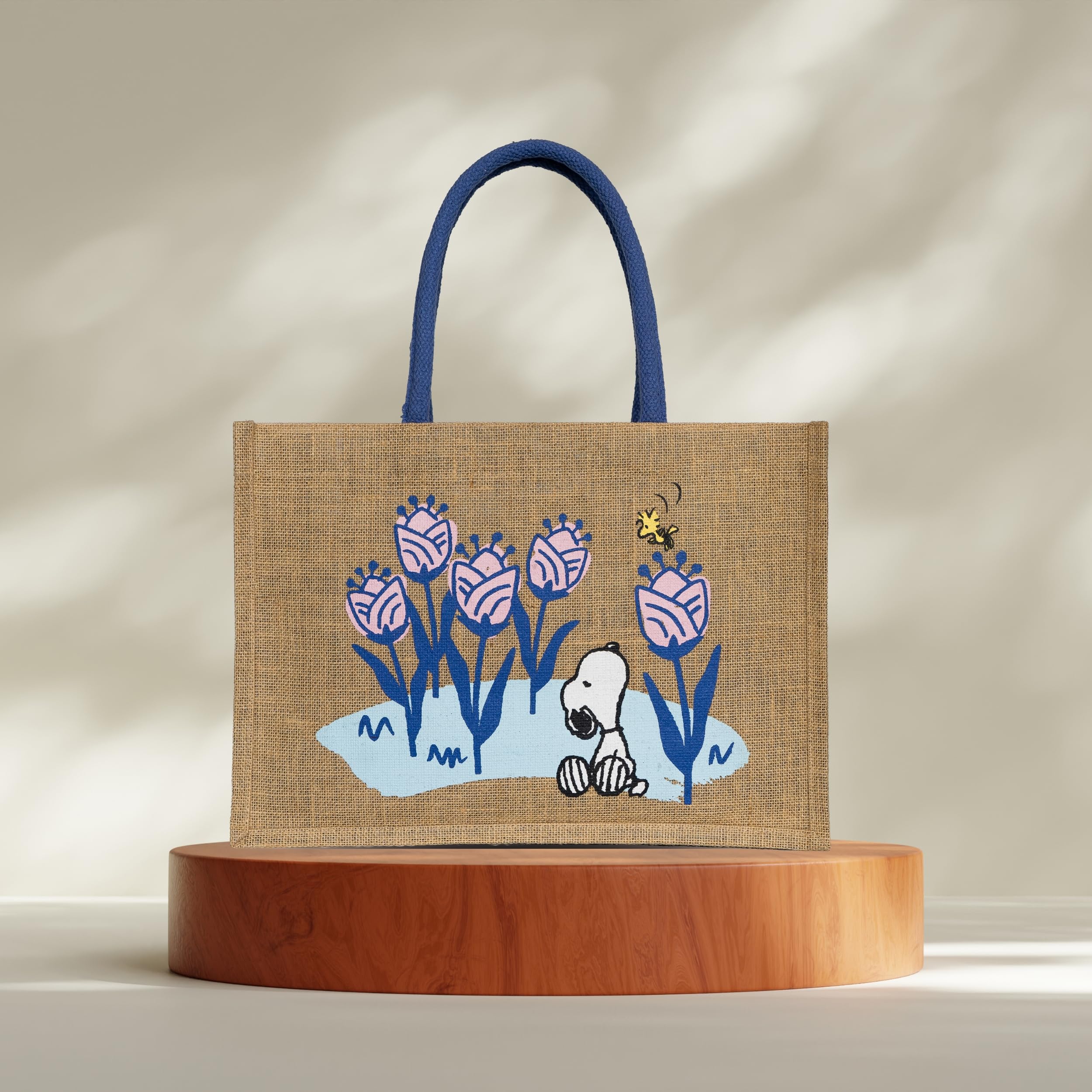 Snoopy shopper tote bag juta grande tasca interna