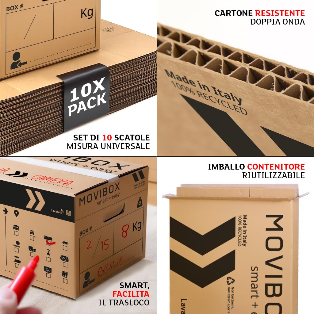Lavatelli Movibox Scatole Trasloco 50x35x35 Set 10 Doppia Onda