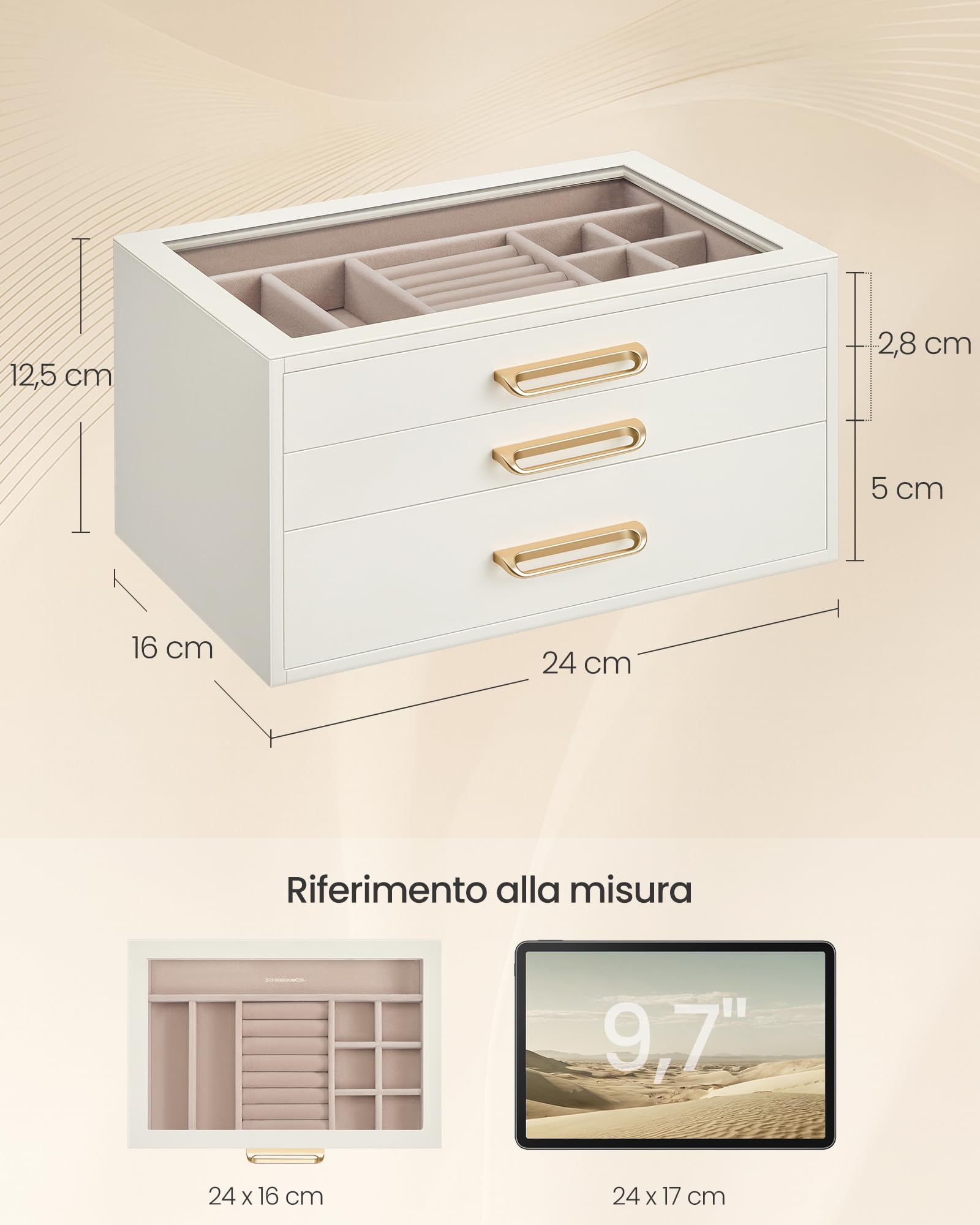 Songmics JBC206WD01 portagioie 3 livelli bianco vetro