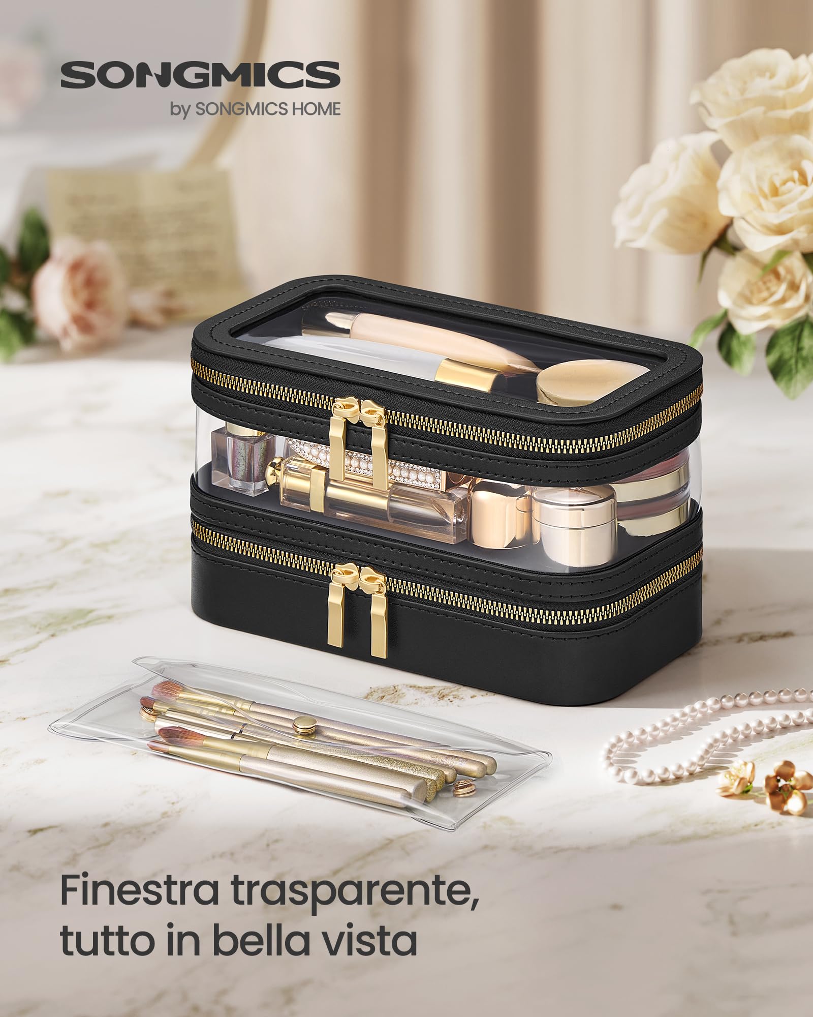 Songmics JKA026B01 beauty case viaggio nero inchiostro con specchio
