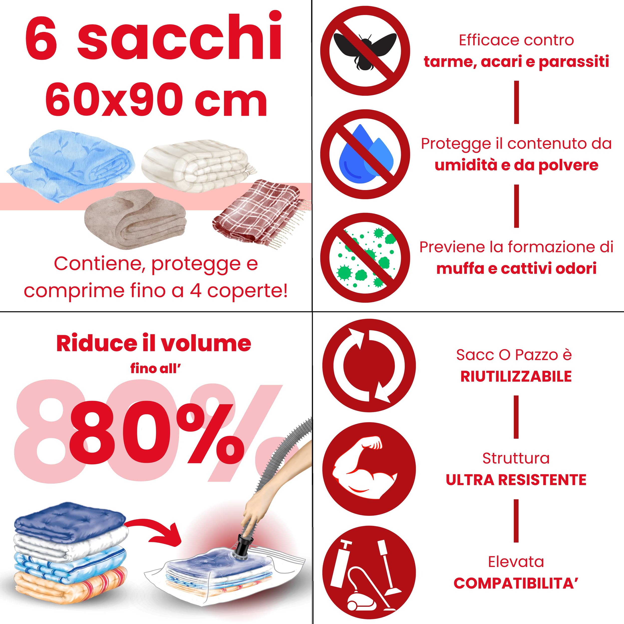 Lavatelli Vac-U sacchetti sottovuoto 60x90 cm 6 pezzi con pompa