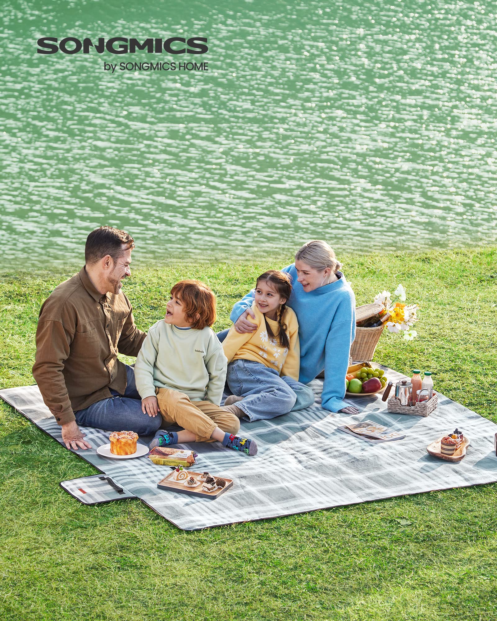Songmics GCM61GW Coperta Picnic 195x200 cm Grigio Bianco