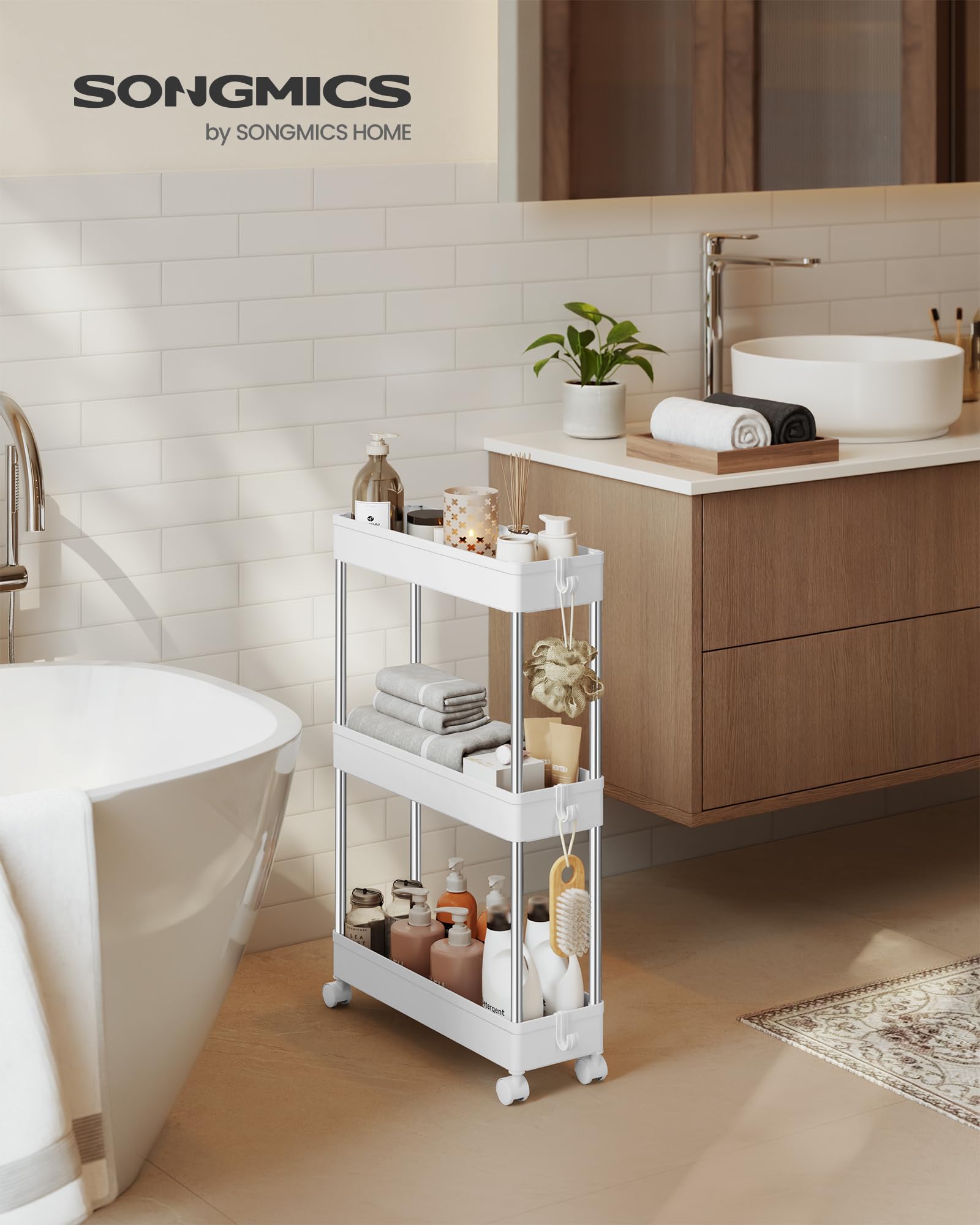 Songmics KSC007W01 carrello 3 ripiani Bianco Nuvola salvaspazio