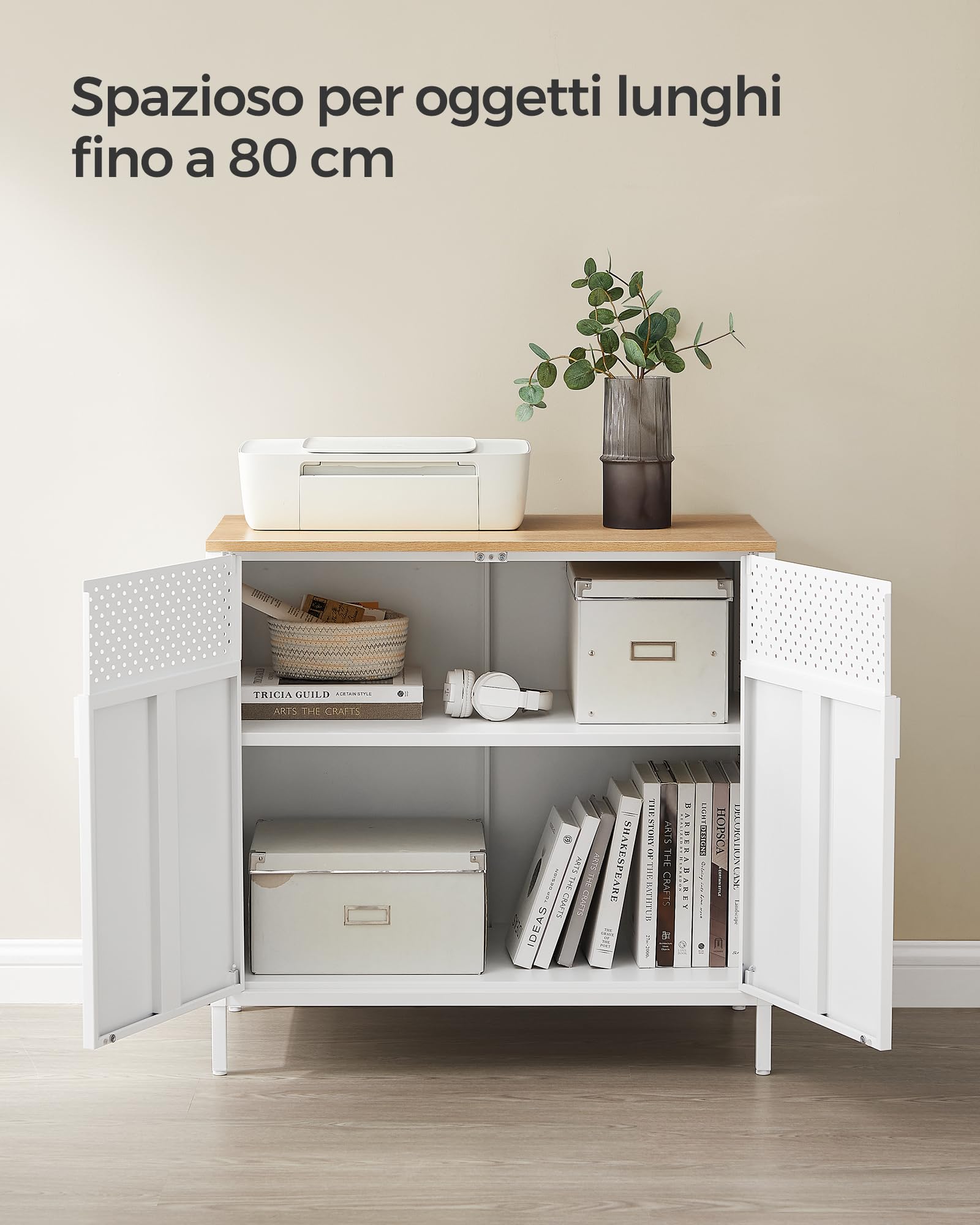 Songmics LSC102W57 Mobiletto 2 Ante Acciaio Beige Bianco 80cm