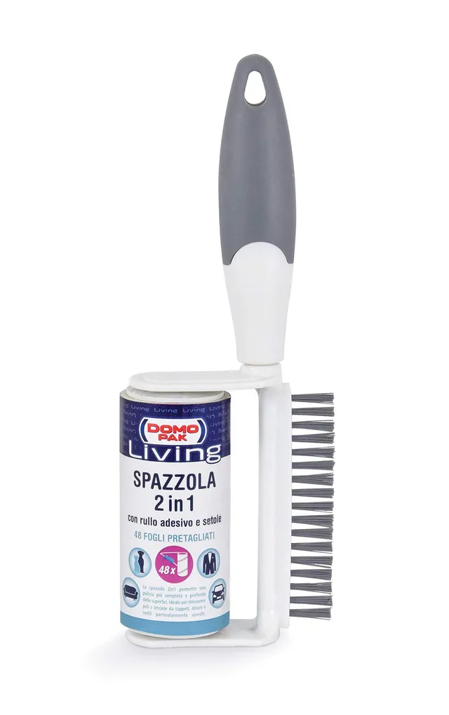 Domopak spazzola 2 in 1 rullo adesivo 48 fogli bianco-grigio