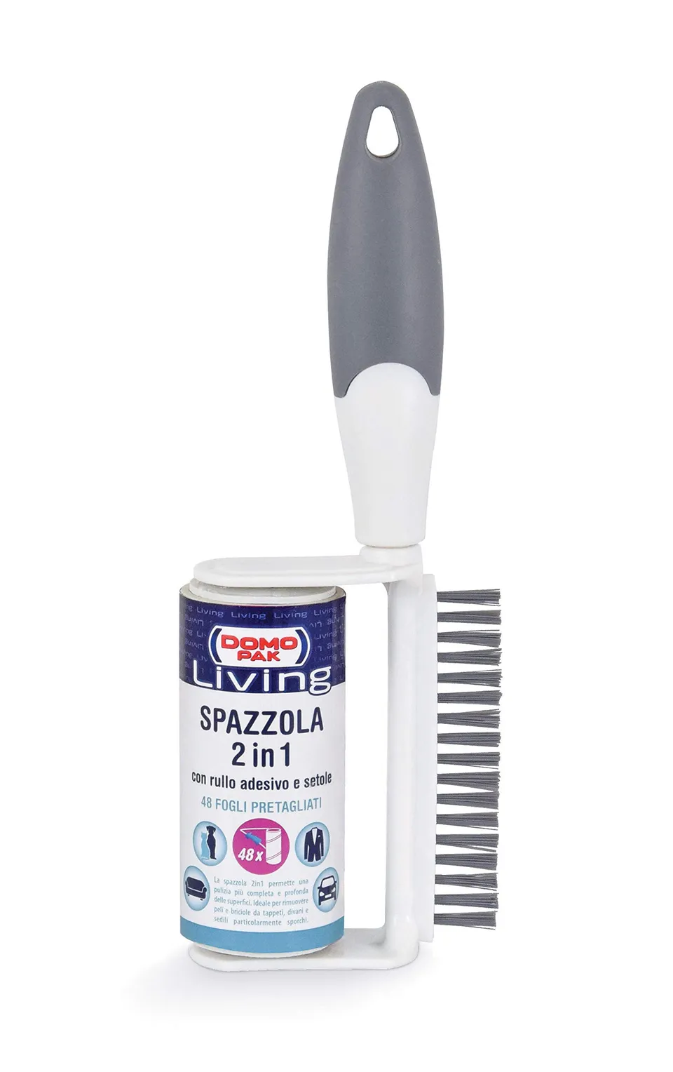 Domopak spazzola 2 in 1 rullo adesivo 48 fogli bianco-grigio