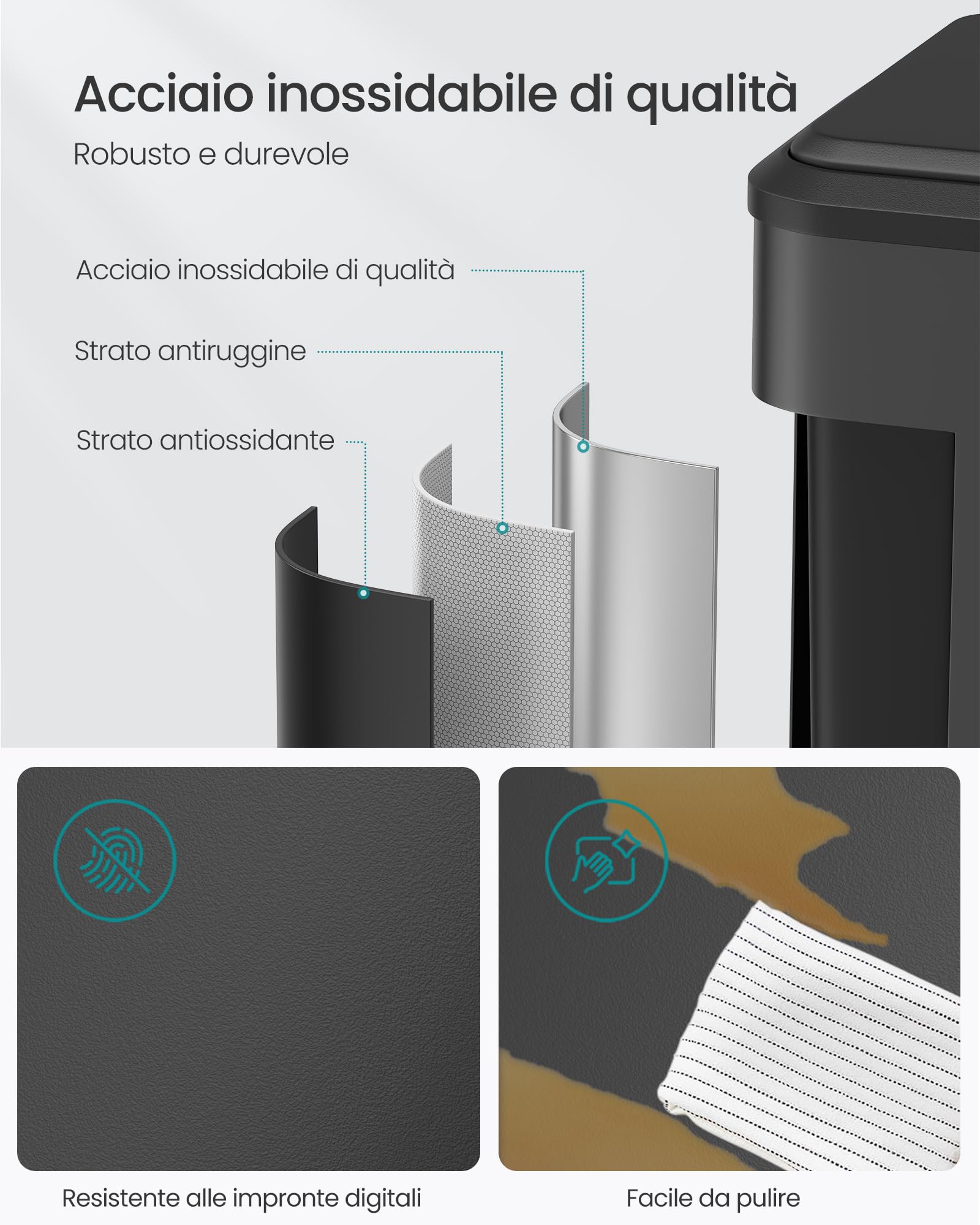 Songmics LTB556B02 pattumiera doppia 2x30 L nero inchiostro acciaio