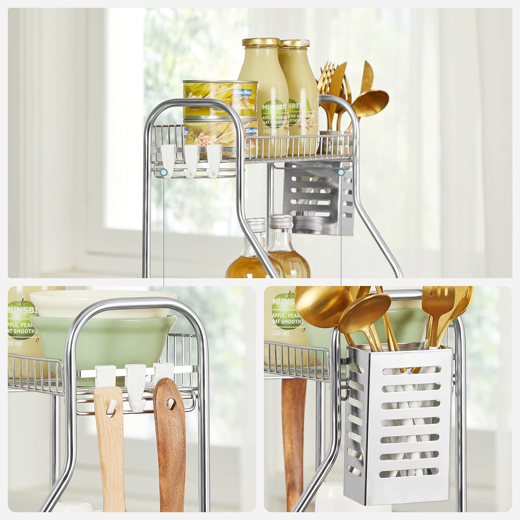Songmics KCS015E01 portaspezie 2 ripiani argento cucina