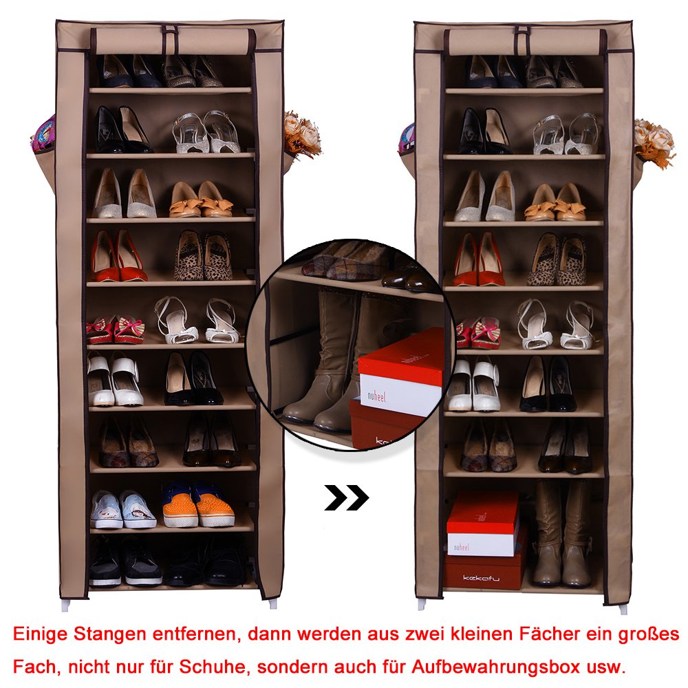 Songmics RXJ10K Scarpiera 10 Ripiani Caffè 160x58x28 cm