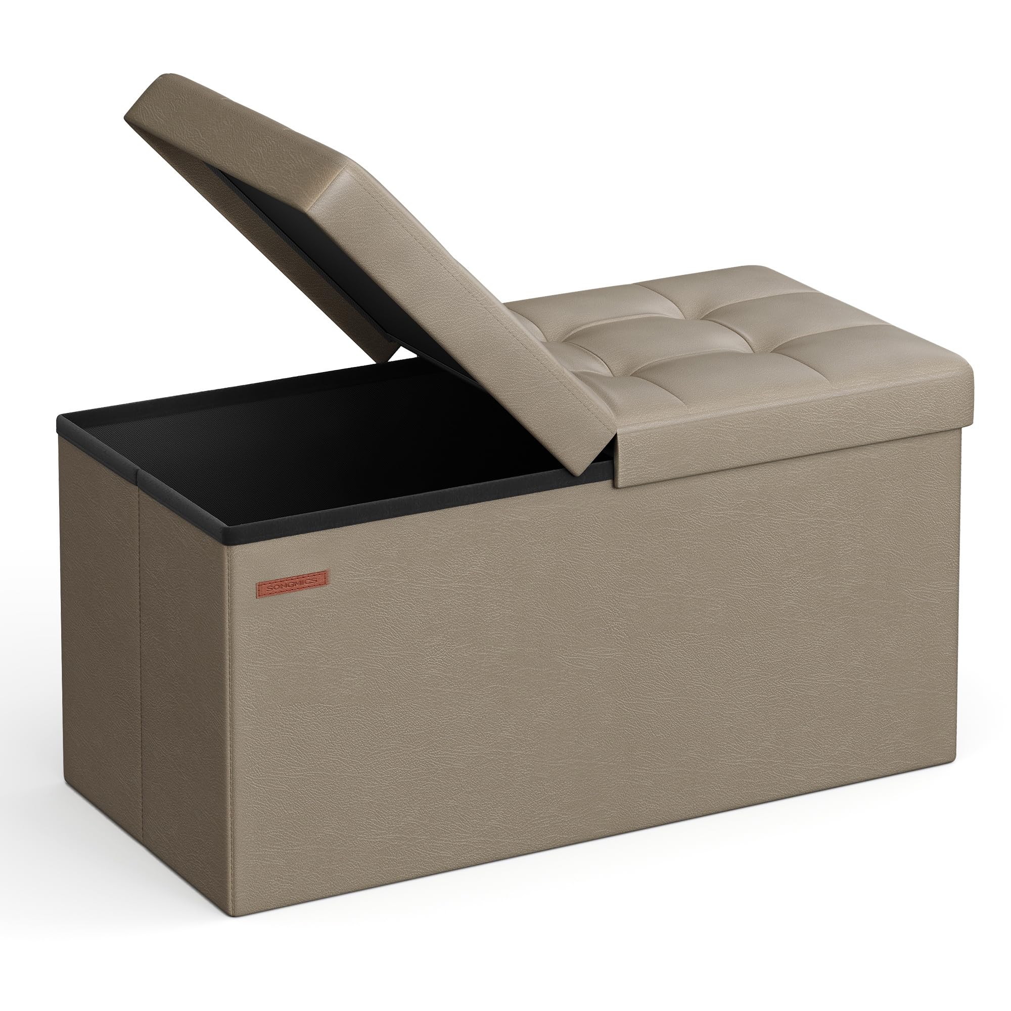 Songmics Pouf Contenitore 89 Litri Pieghevole Beige Portata 300kg