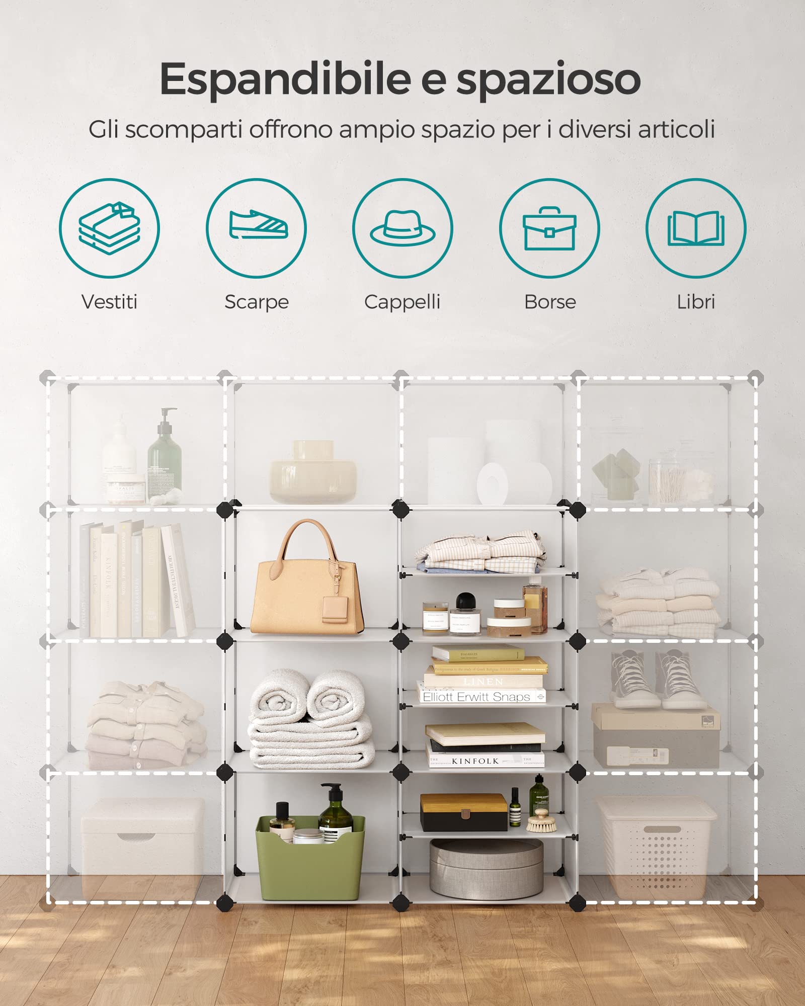 Songmics LPC36W scaffale 9 scomparti bianco 10 kg