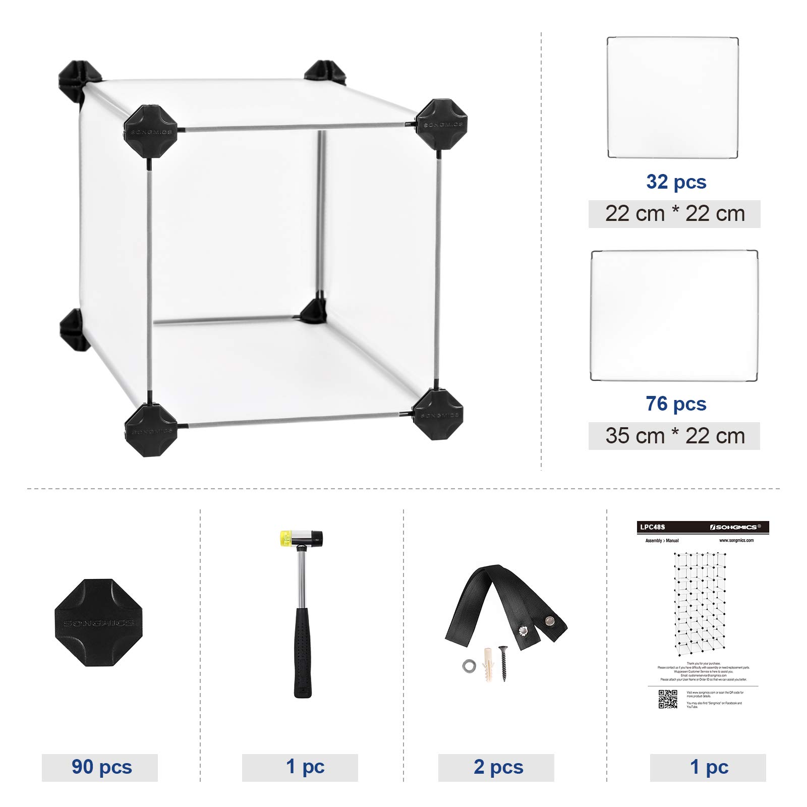 Songmics LPC48S scarpiera modulare 32 cubi bianca antipolvere