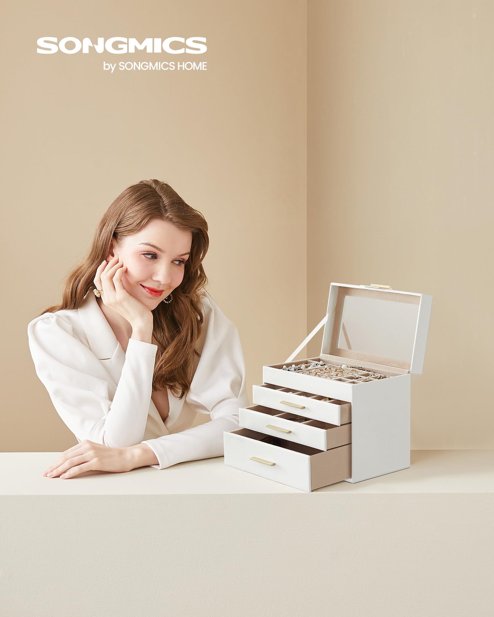 Songmics Gisella JBC161W01 portagioie bianco 4 livelli vetro