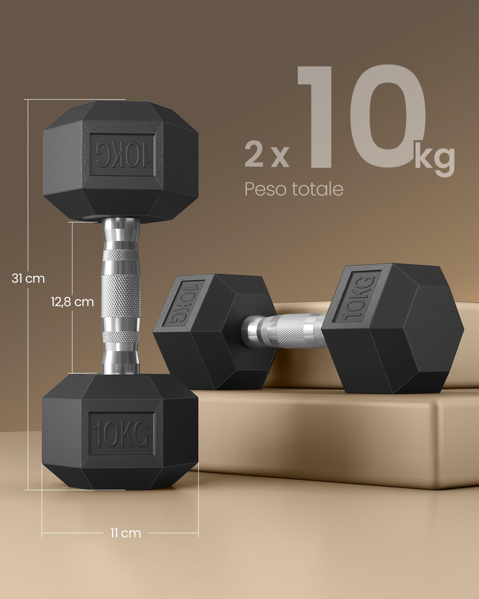 Songmics Set 2 Manubri Esagonali 2x10kg neri antiscivolo