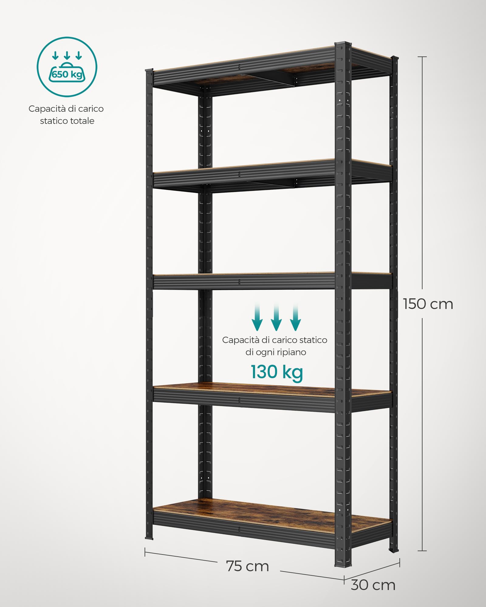Songmics GLR030B01 scaffale 30x75x150 cm vintage