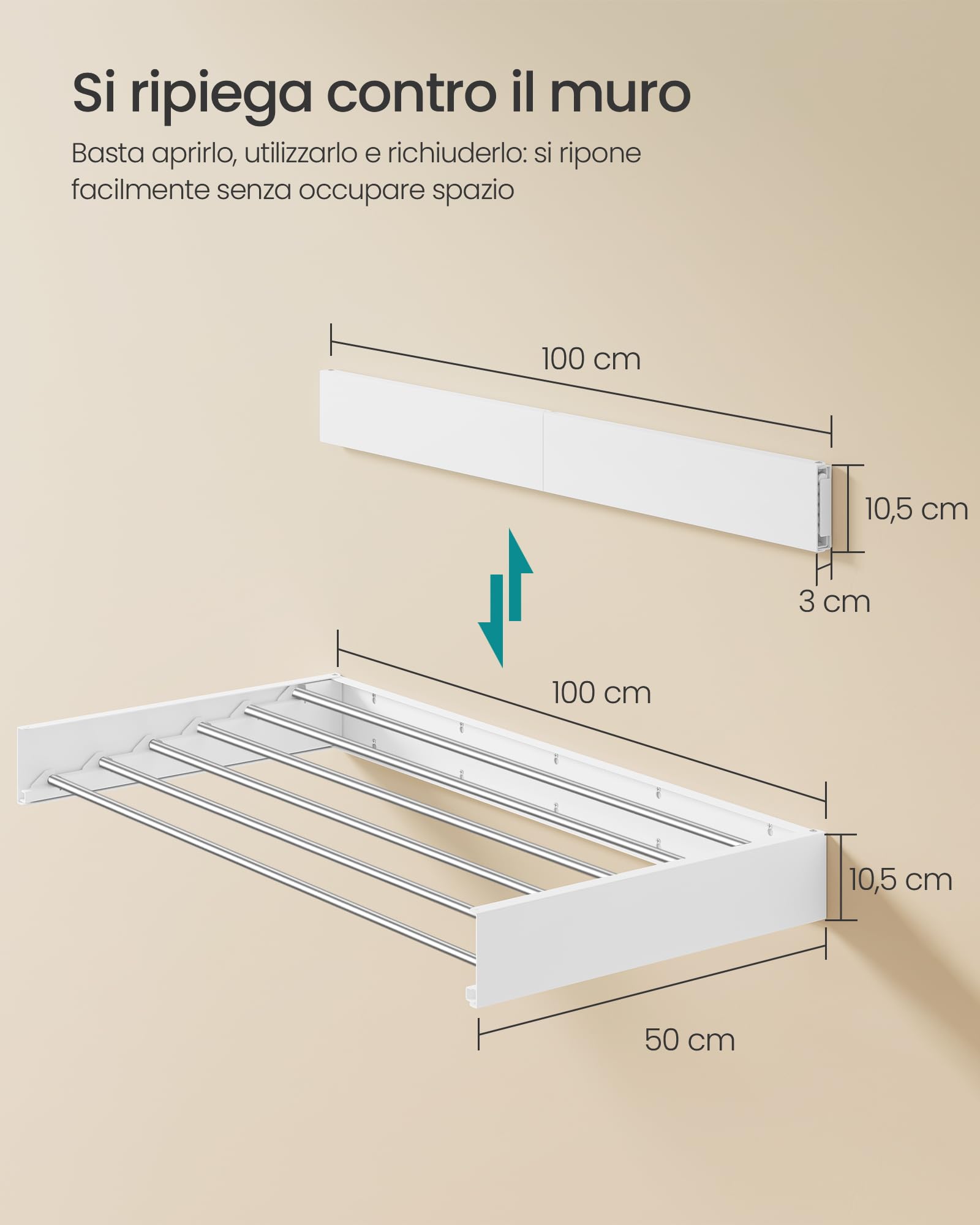 Songmics LLR810WE01 Stendibiancheria Parete 100 cm Bianco 15 kg