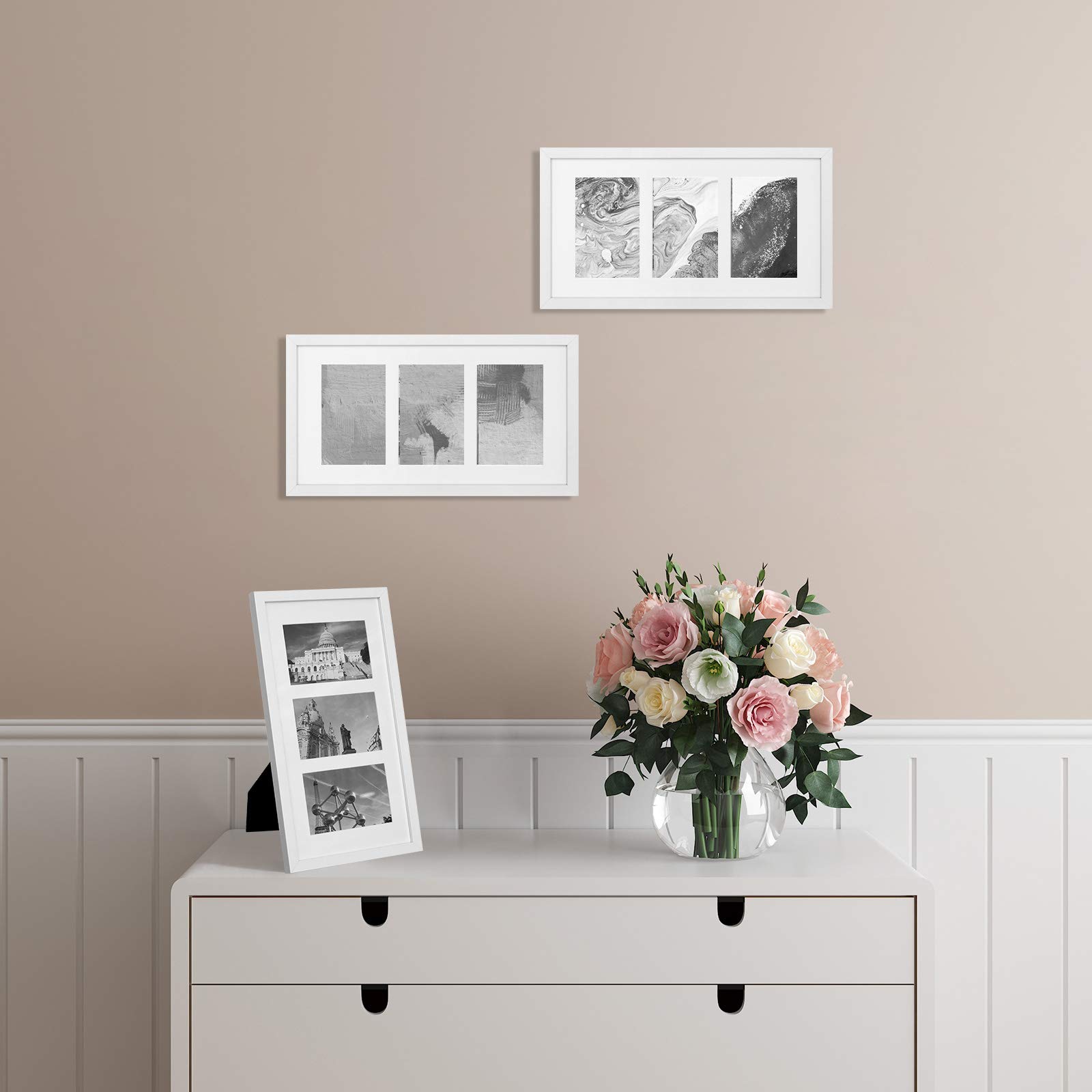 Songmics RPF006W01 Cornice Portafoto Bianco 3 Foto 10x15 Vetro