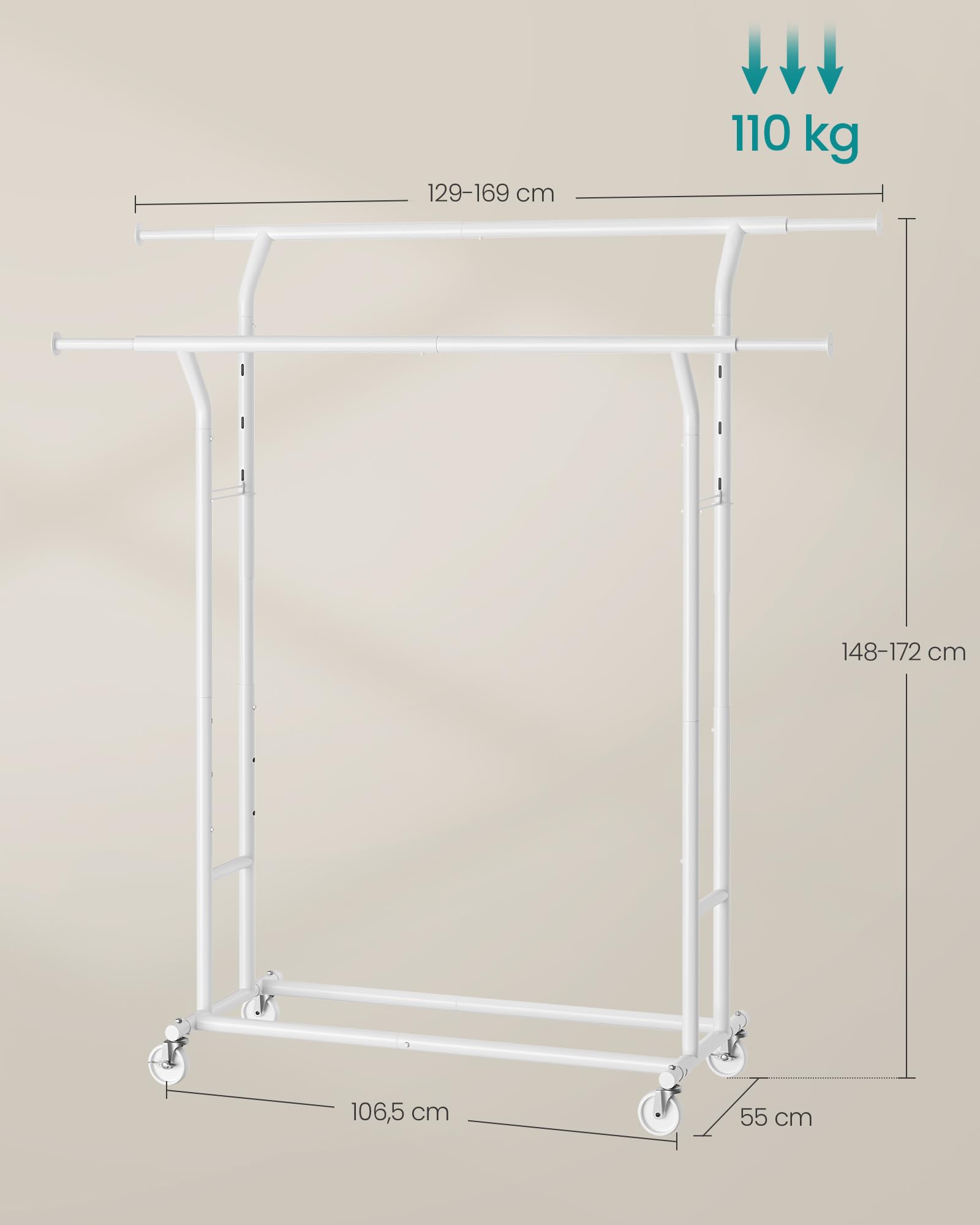 Songmics HSR012W01 stand appendiabiti bianco opaco con ruote 110 kg