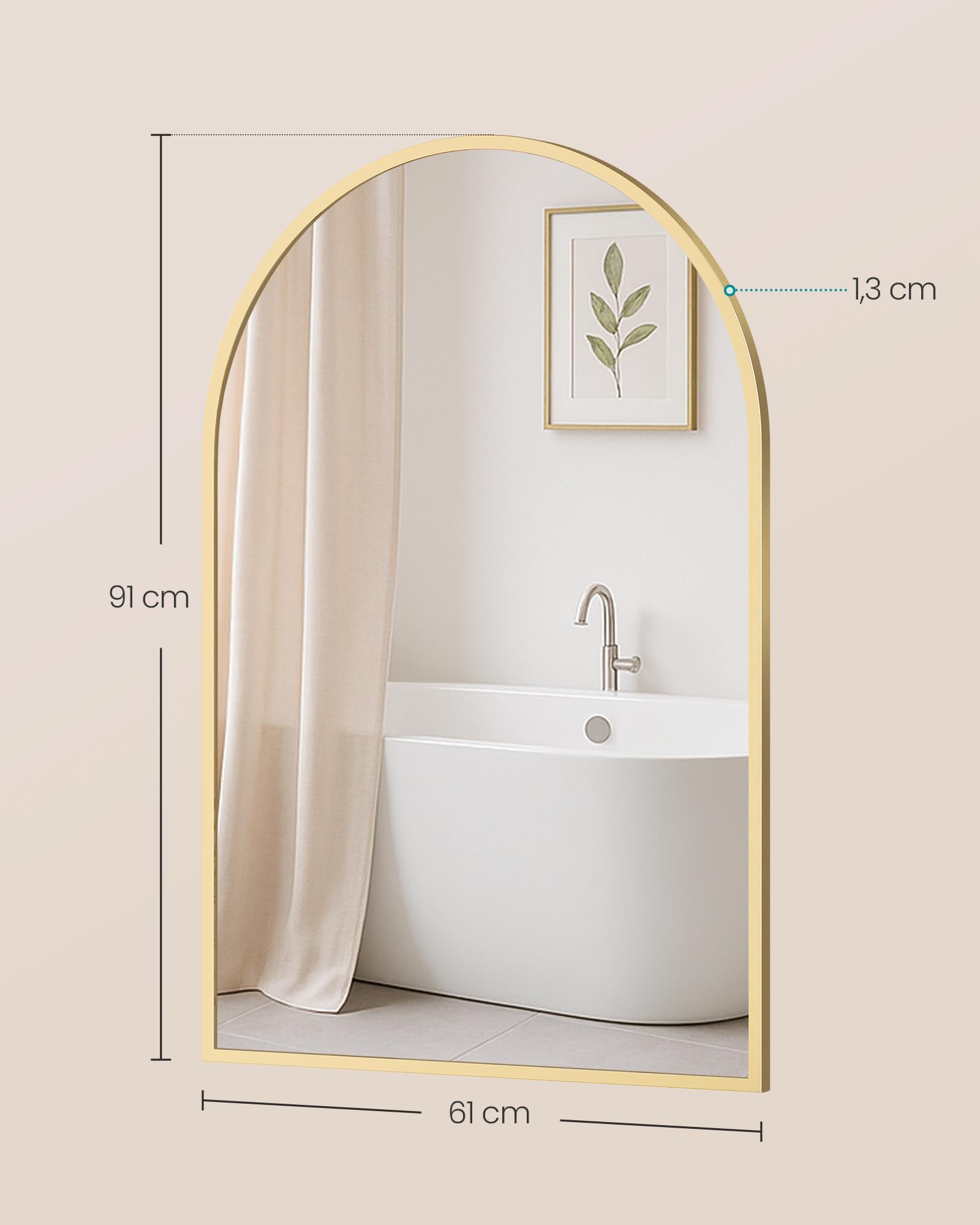 Songmics LWM011AB01 specchio parete arco 91x61 cm oro pallido