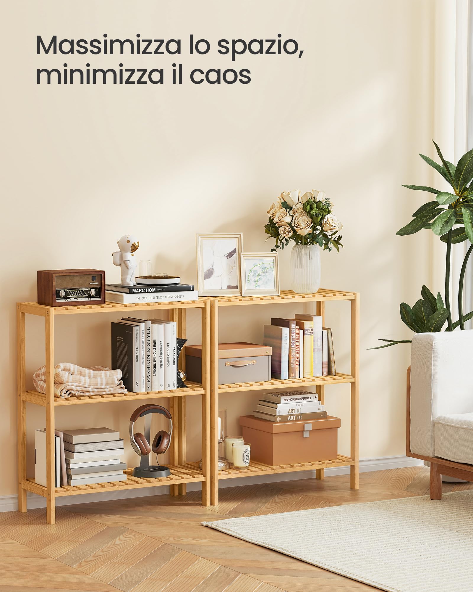 Songmics BCB33Y Scaffale Bambù 3 Ripiani 60x26x66 Beige