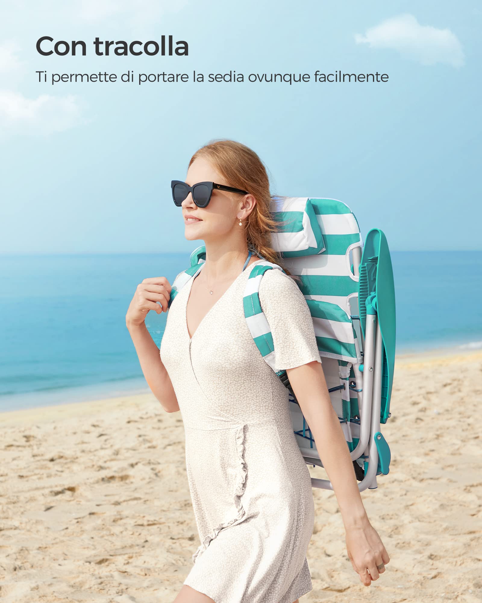 Songmics GCB62JW sedia spiaggia pieghevole verde 150 kg