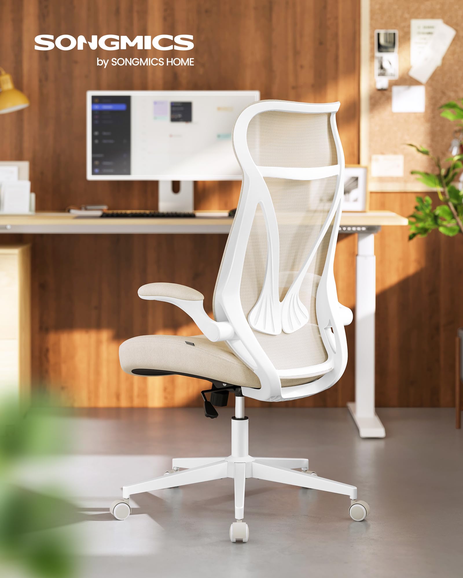 Songmics OBN088K01 sedia ufficio beige cappuccino poggiatesta