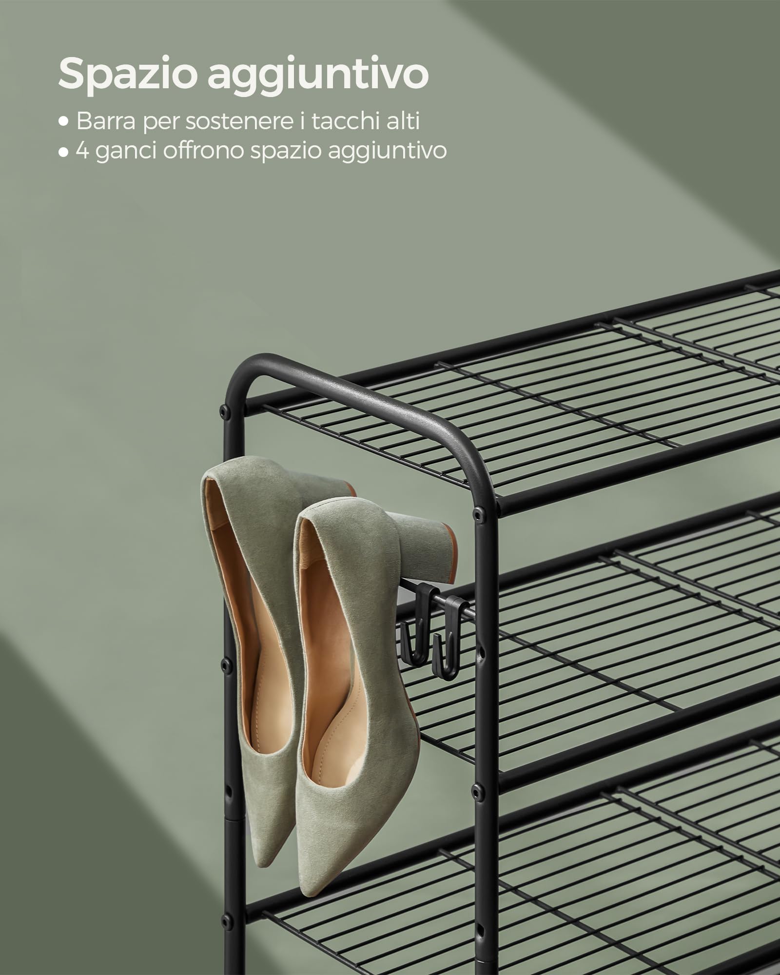 Songmics scarpiera metallo nera 3 ripiani 68 cm