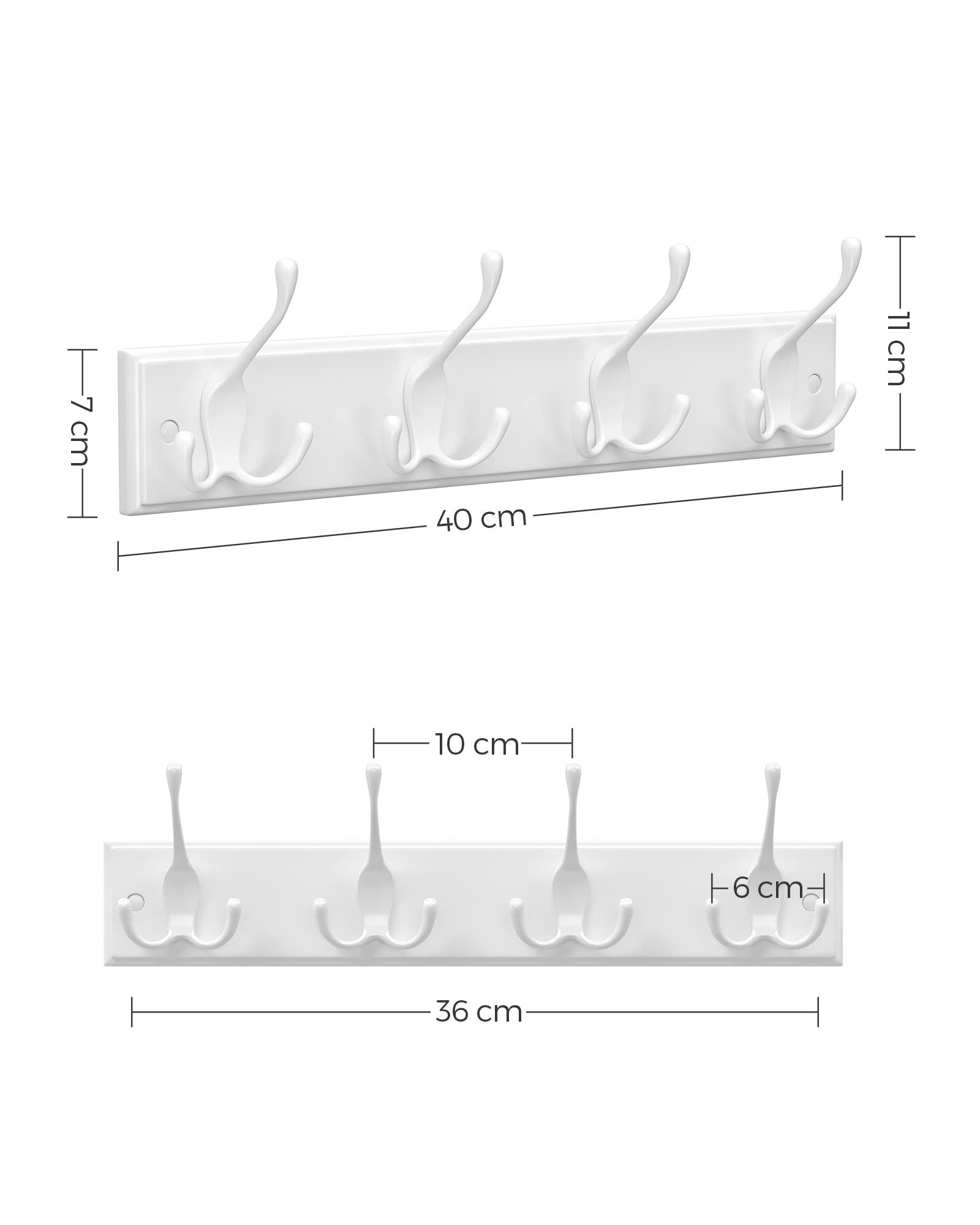 Songmics LHR30WT appendiabiti parete 4 ganci tripli bianco 40 cm